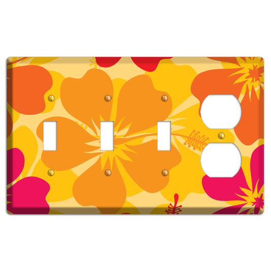 Orange Retro Flowers 2 3 Toggle / Duplex Wallplate