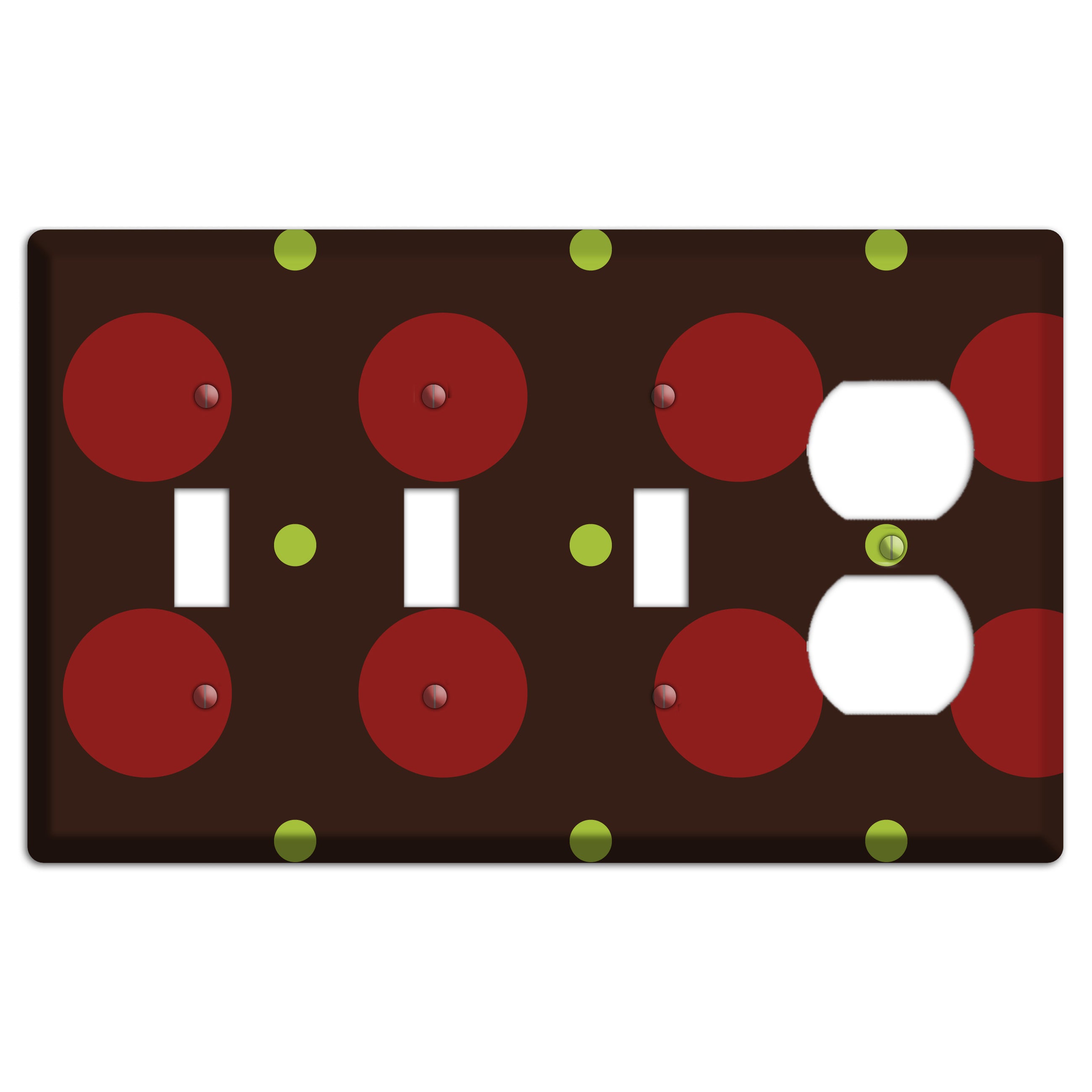 Brown with Red and Green Multi Medium Polka Dots 3 Toggle / Duplex Wallplate