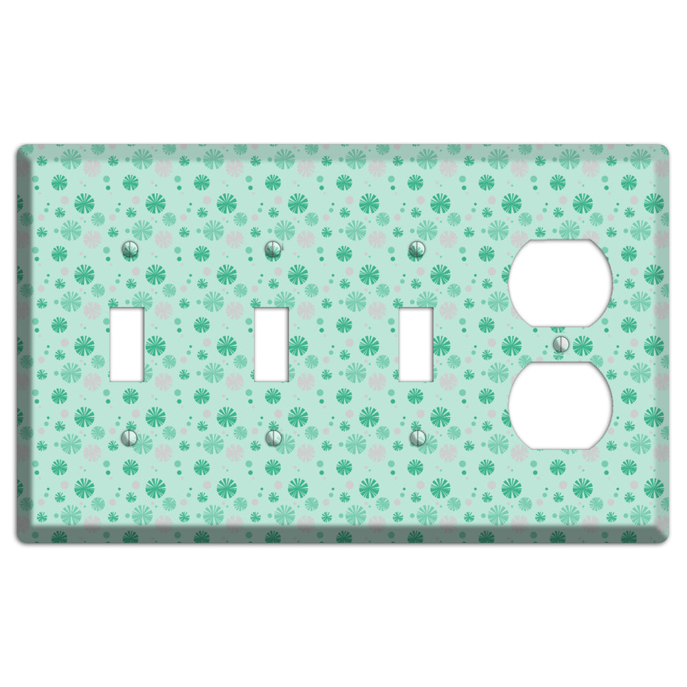 Multi Aqua and Grey Retro Burst 3 Toggle / Duplex Wallplate