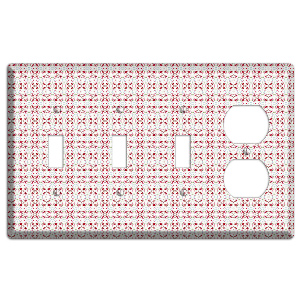 White with Red Ball and Stick Tapestry 3 Toggle / Duplex Wallplate