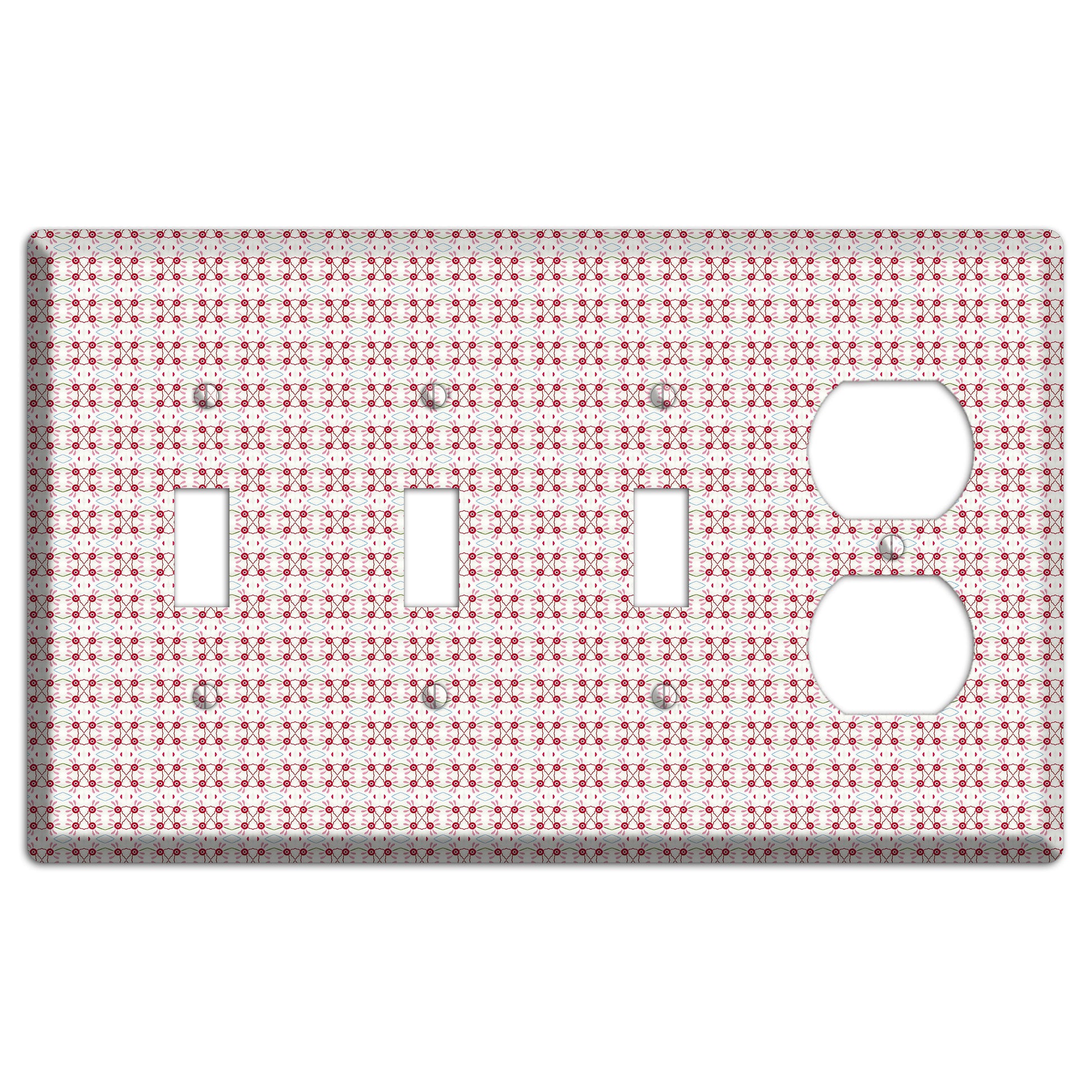 White with Red Ball and Stick Tapestry 3 Toggle / Duplex Wallplate