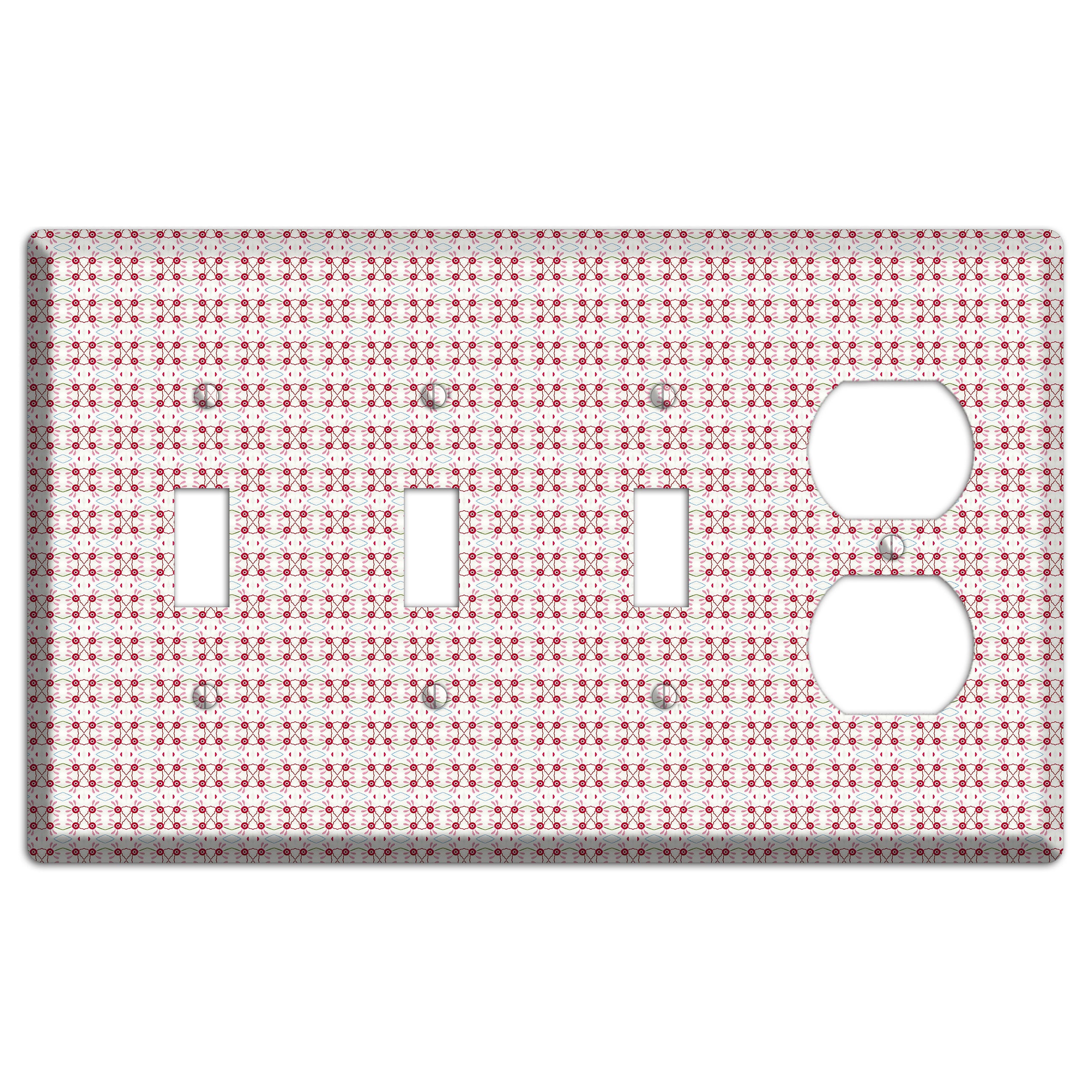 White with Red Ball and Stick Tapestry 3 Toggle / Duplex Wallplate