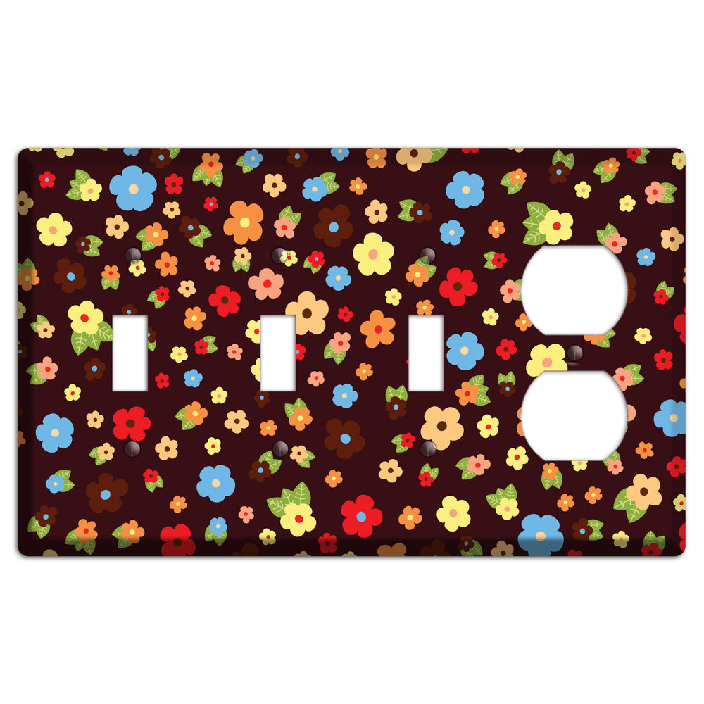Brown Tiny Delicate Flowers 3 Toggle / Duplex Wallplate