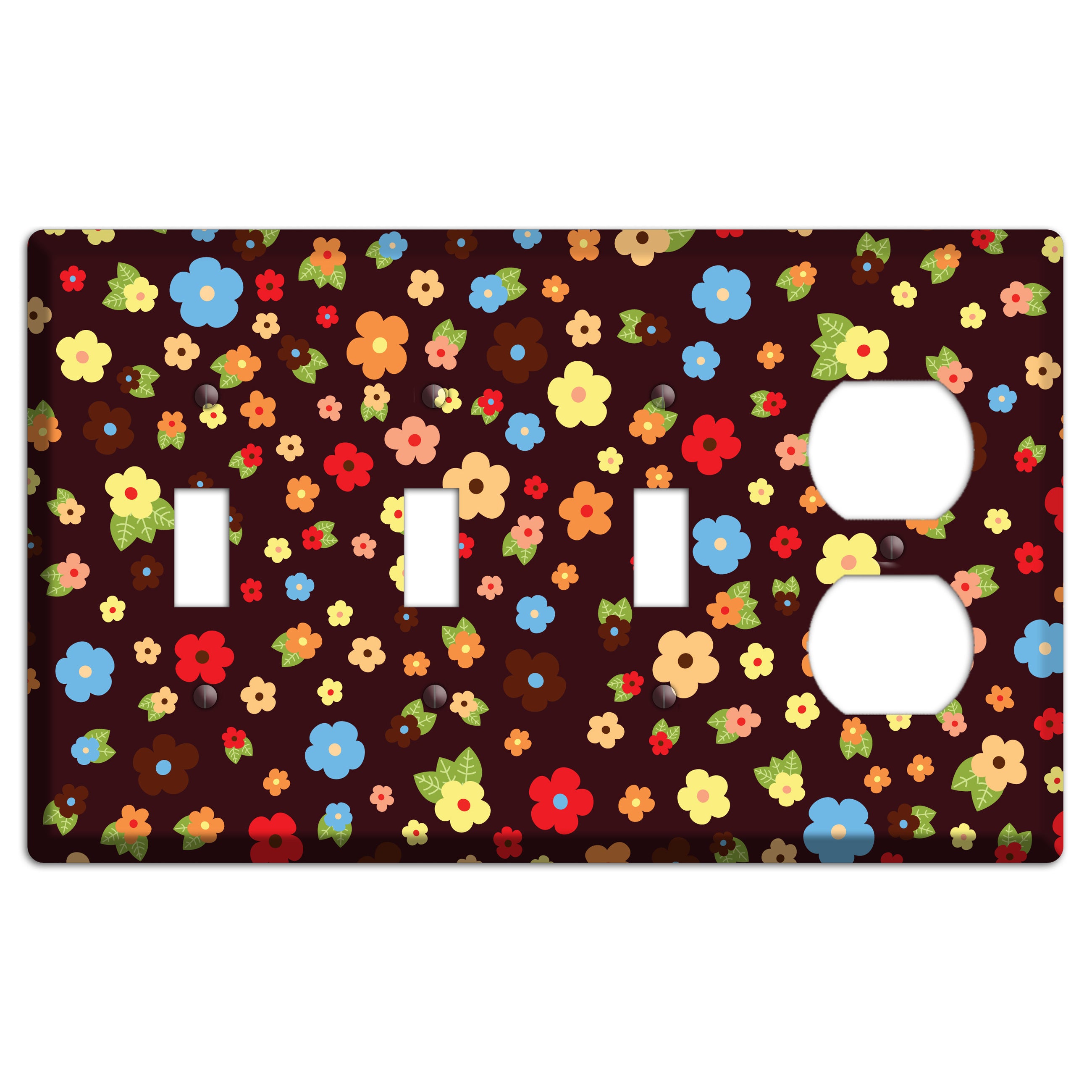 Brown Tiny Delicate Flowers 3 Toggle / Duplex Wallplate