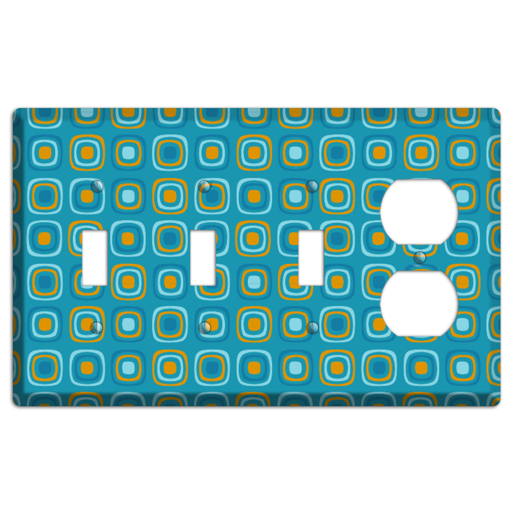 Teal and Mustard Rounded Squares 3 Toggle / Duplex Wallplate