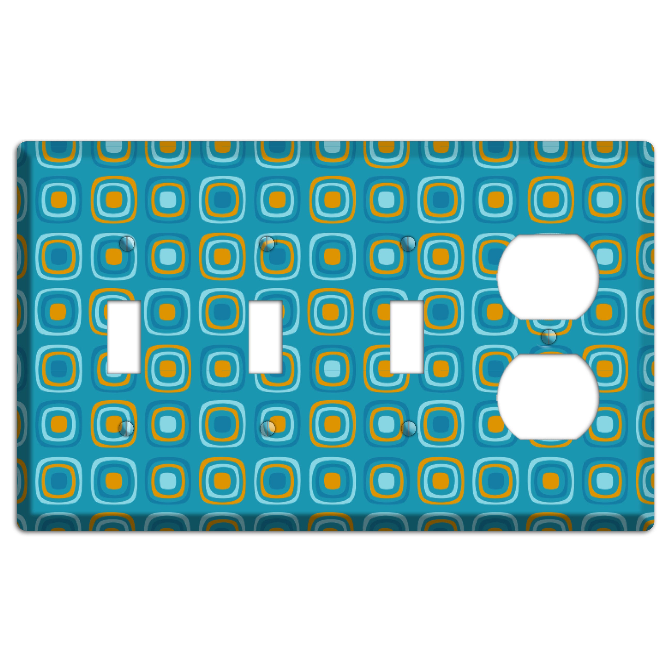 Teal and Mustard Rounded Squares 3 Toggle / Duplex Wallplate