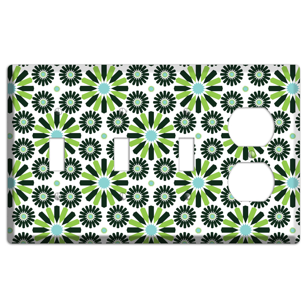Lime and Teal Scandinavian Floral 2 3 Toggle / Duplex Wallplate