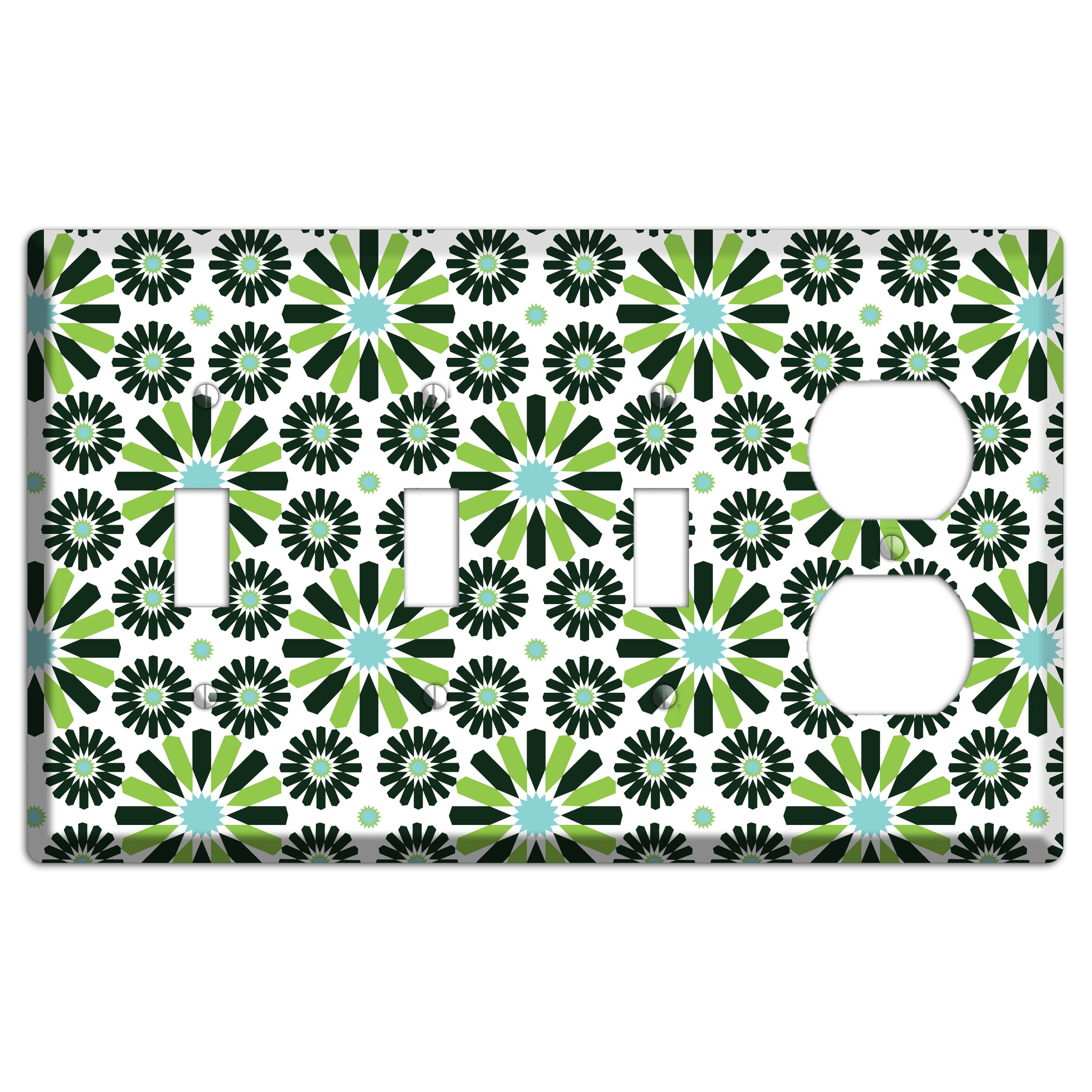 Lime and Teal Scandinavian Floral 2 3 Toggle / Duplex Wallplate