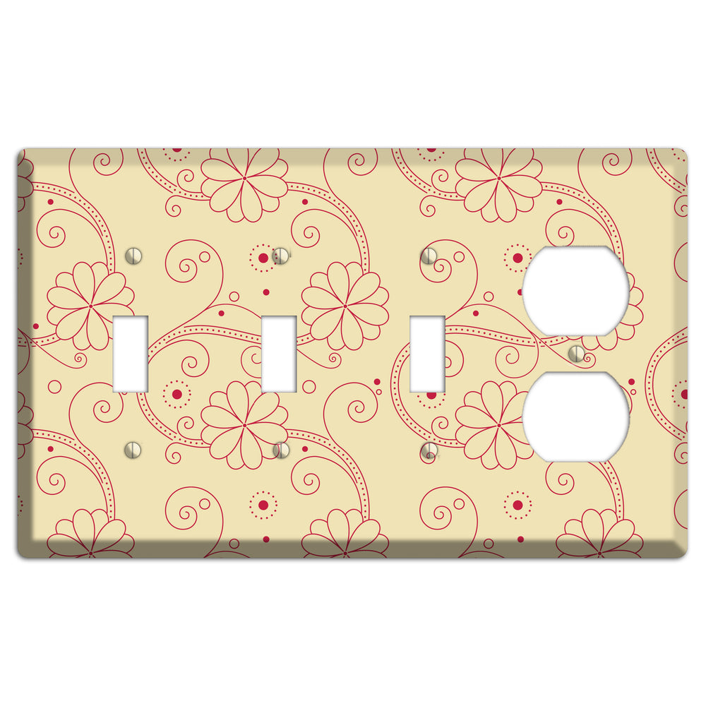 Off White Floral Swirl 3 Toggle / Duplex Wallplate