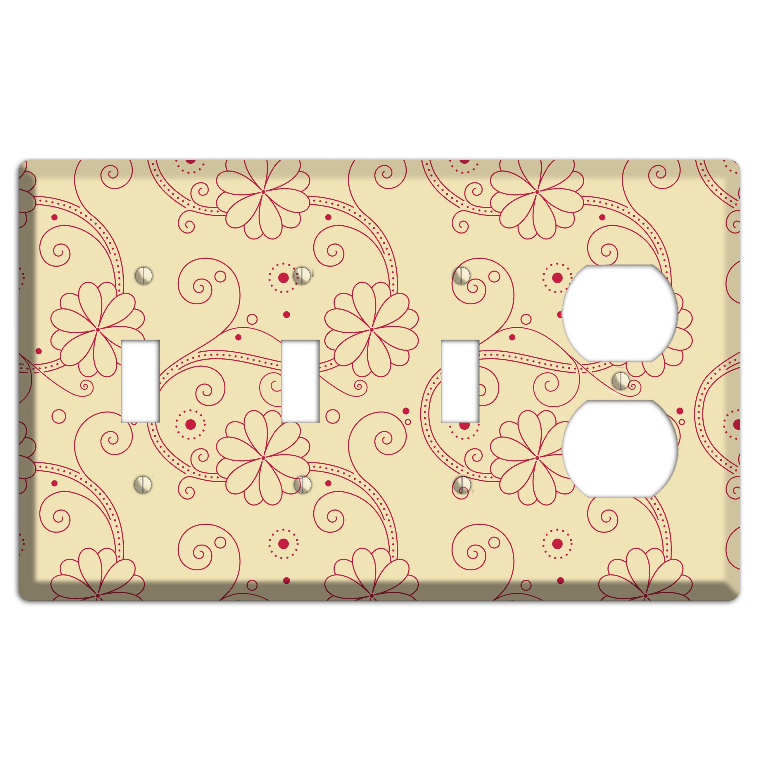 Off White Floral Swirl 3 Toggle / Duplex Wallplate