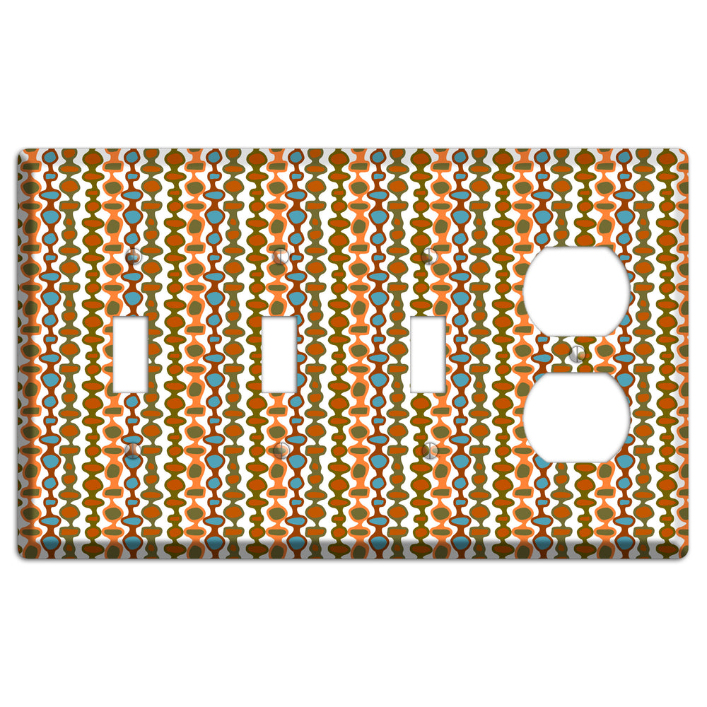 Multi Umber and Dusty Blue Bead and Reel 3 Toggle / Duplex Wallplate