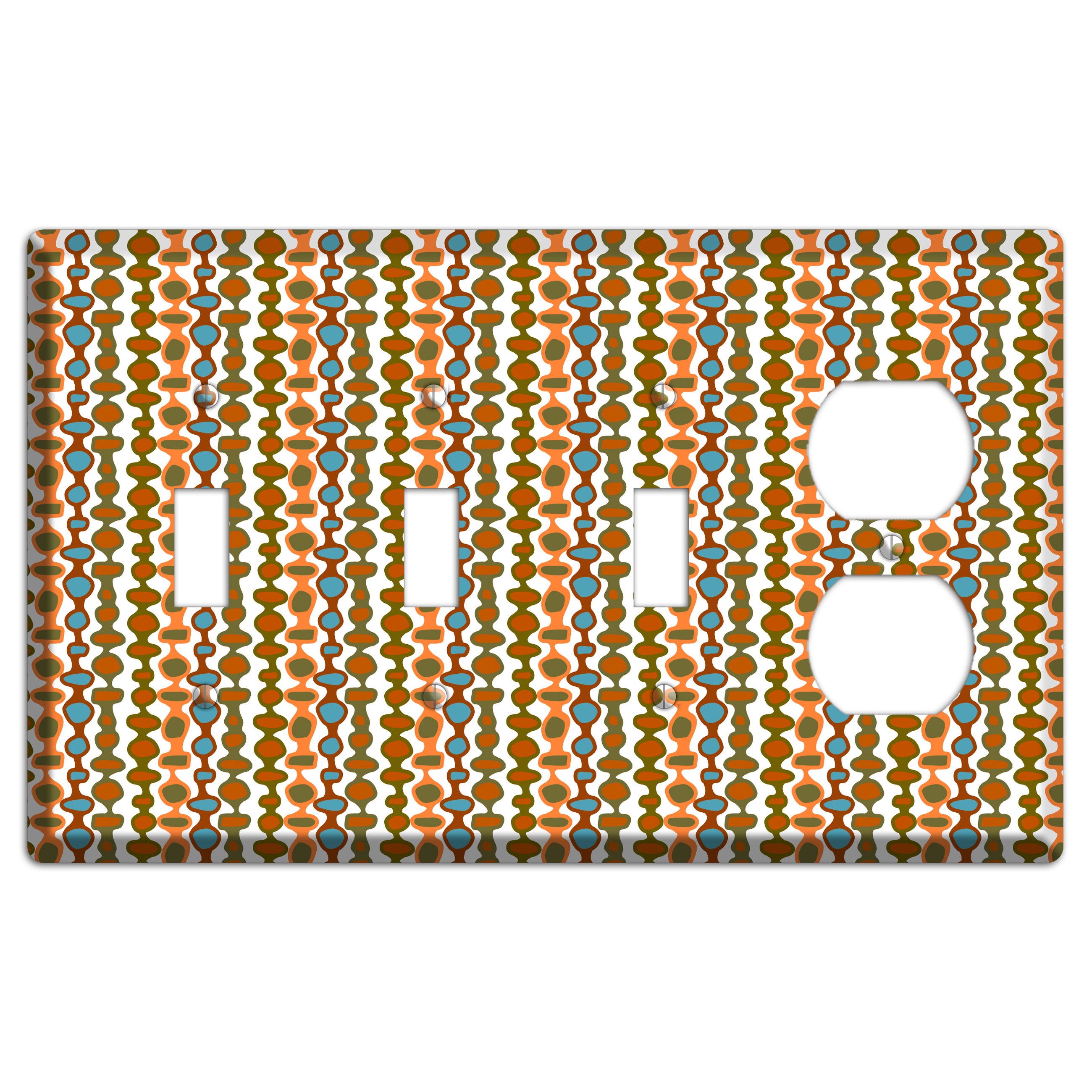 Multi Umber and Dusty Blue Bead and Reel 3 Toggle / Duplex Wallplate
