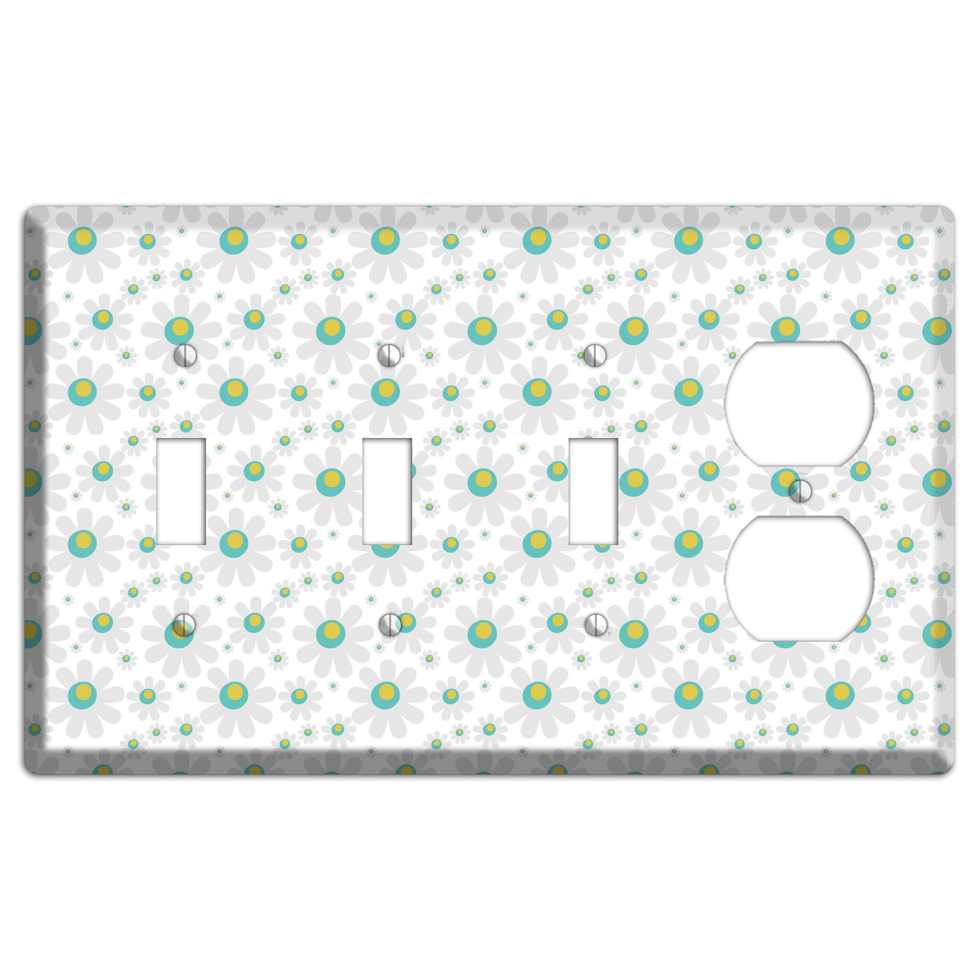 White and Green Flower Power 3 Toggle / Duplex Wallplate