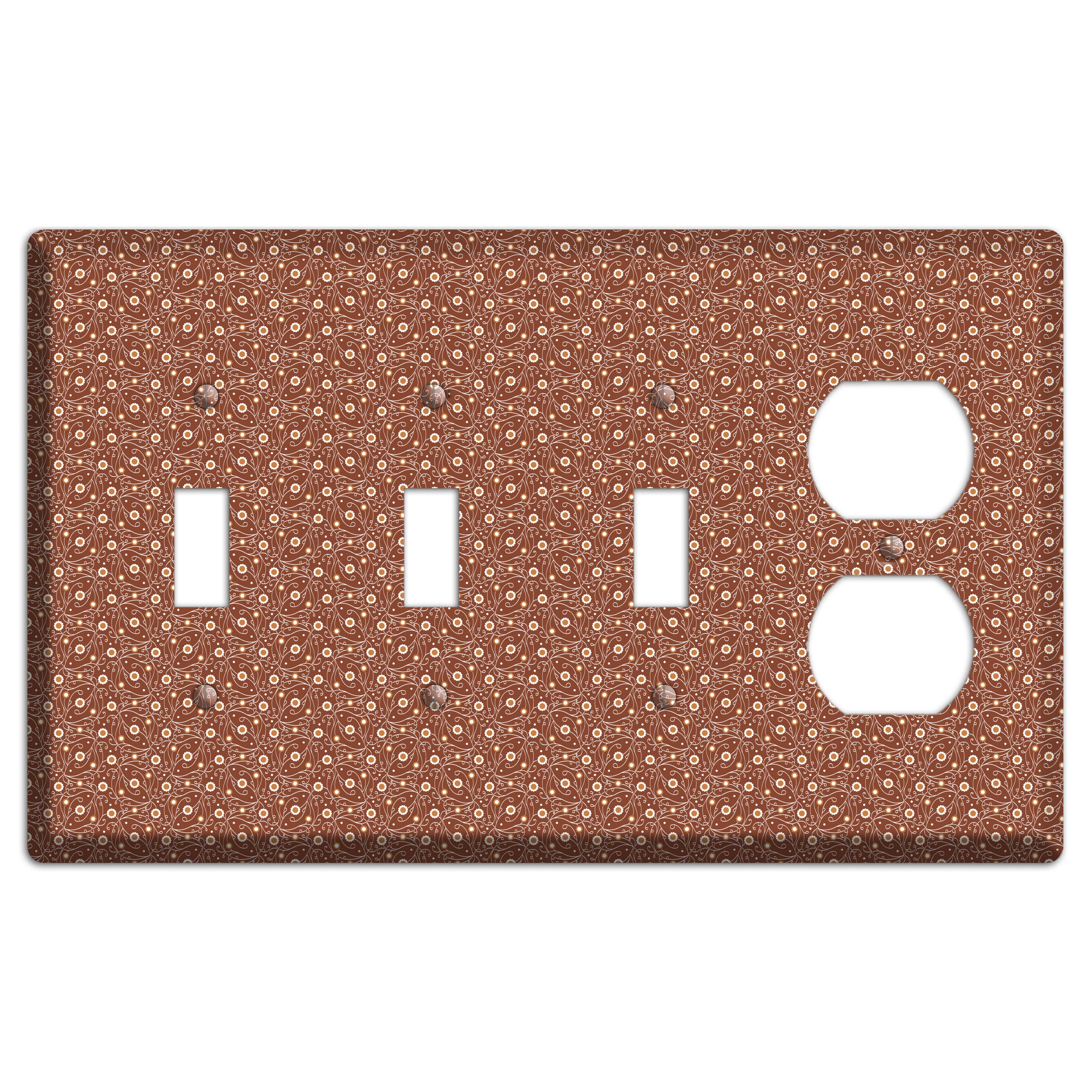 Tiny Brown Vine Floral 3 Toggle / Duplex Wallplate