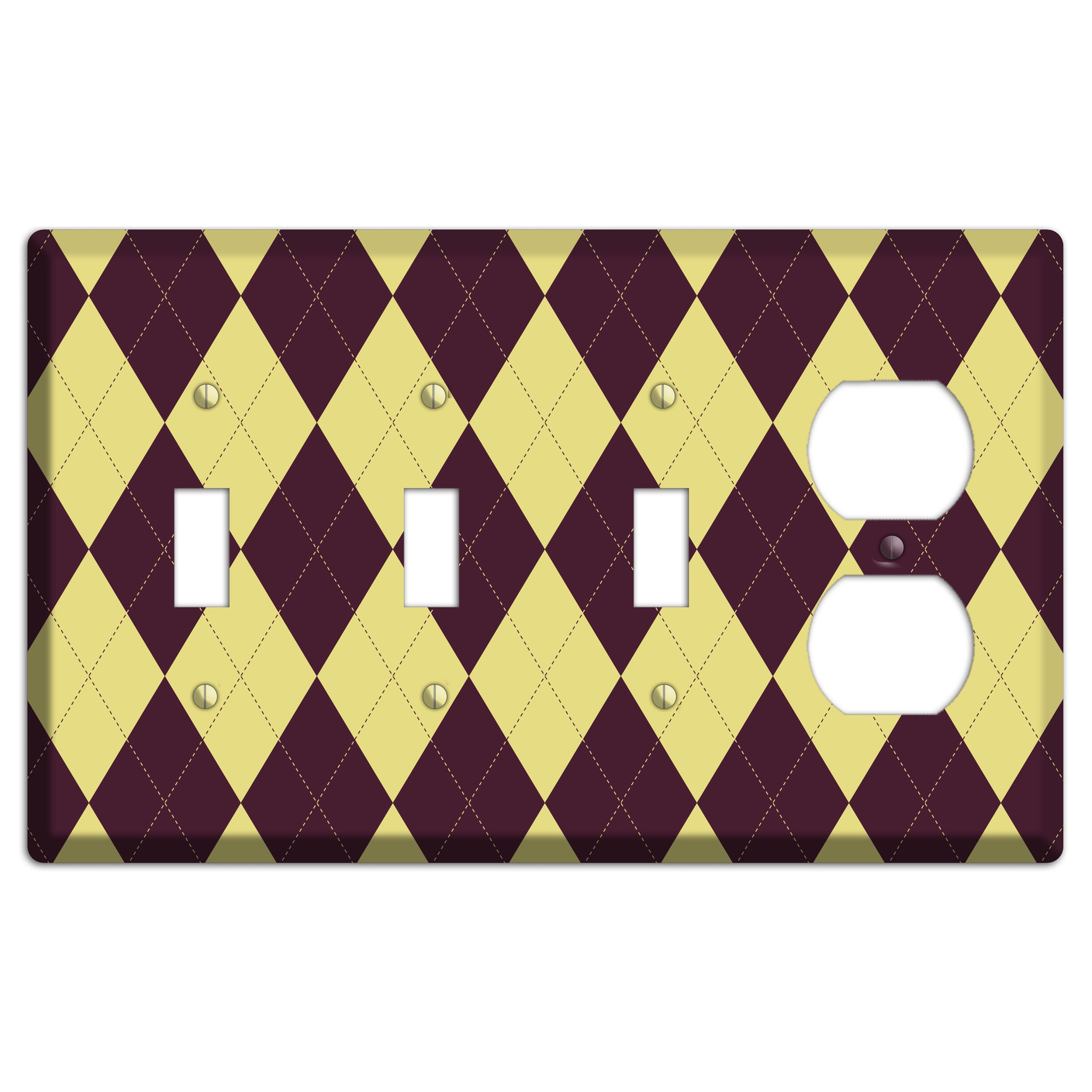 Yellow and Dark Maroon Argyle 3 Toggle / Duplex Wallplate