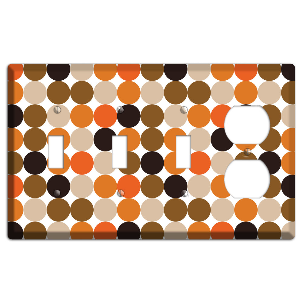 Orange Brown Black Beige Tiled Dots 3 Toggle / Duplex Wallplate