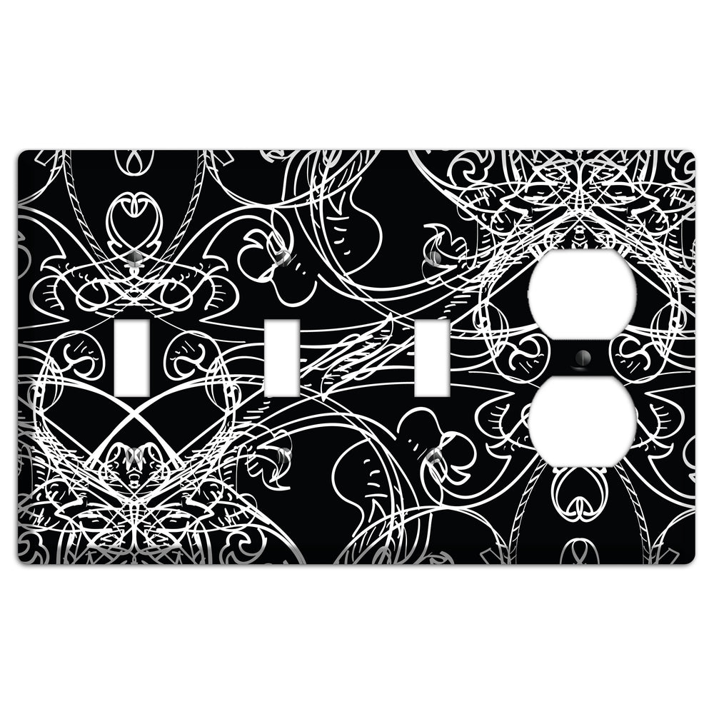 Black Deco Sketch 3 Toggle / Duplex Wallplate