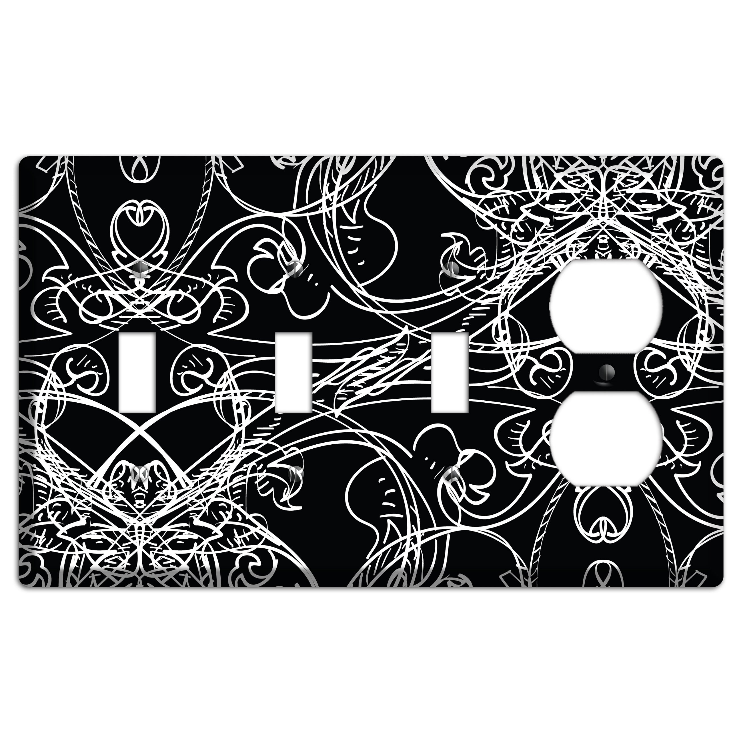 Black Deco Sketch 3 Toggle / Duplex Wallplate