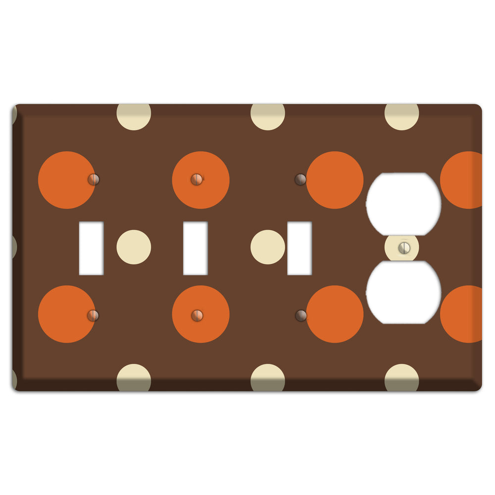 Brown with Coral and Beige Multi Medium Polka Dots 3 Toggle / Duplex Wallplate