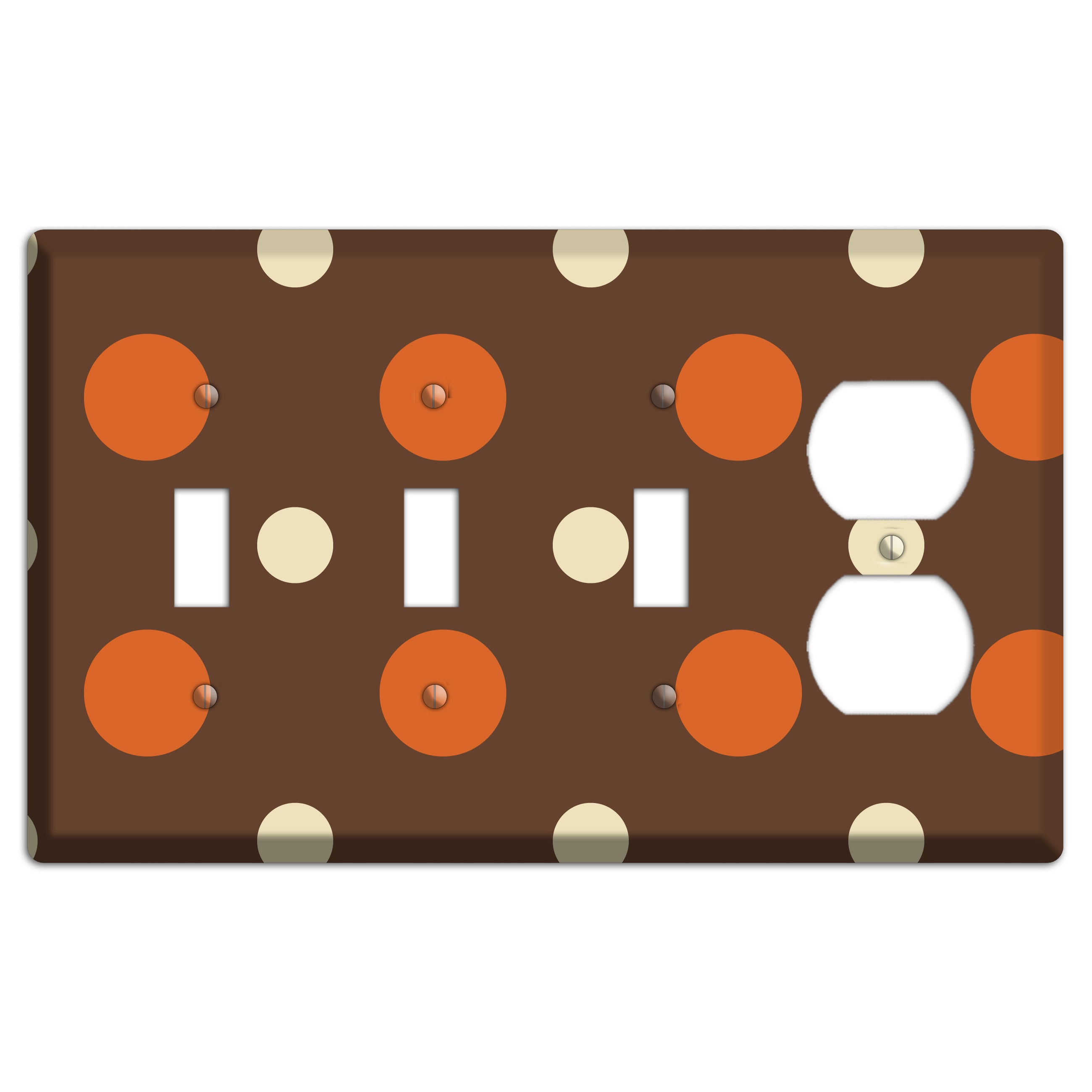 Brown with Coral and Beige Multi Medium Polka Dots 3 Toggle / Duplex Wallplate
