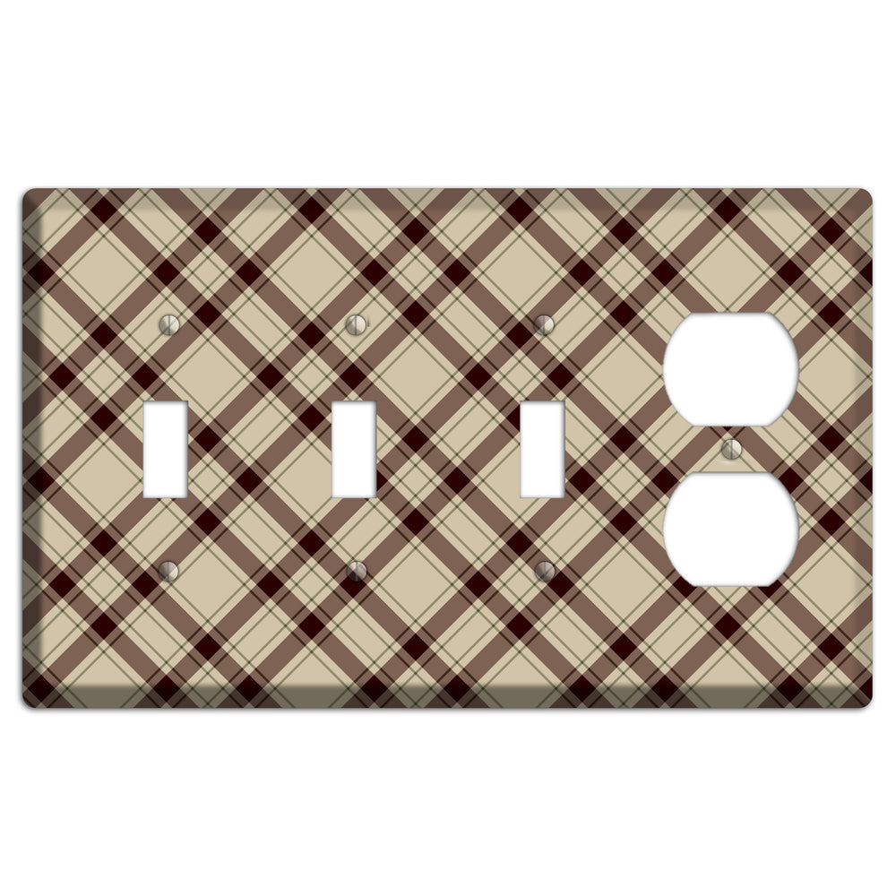Beige and Brown Plaid 3 Toggle / Duplex Wallplate