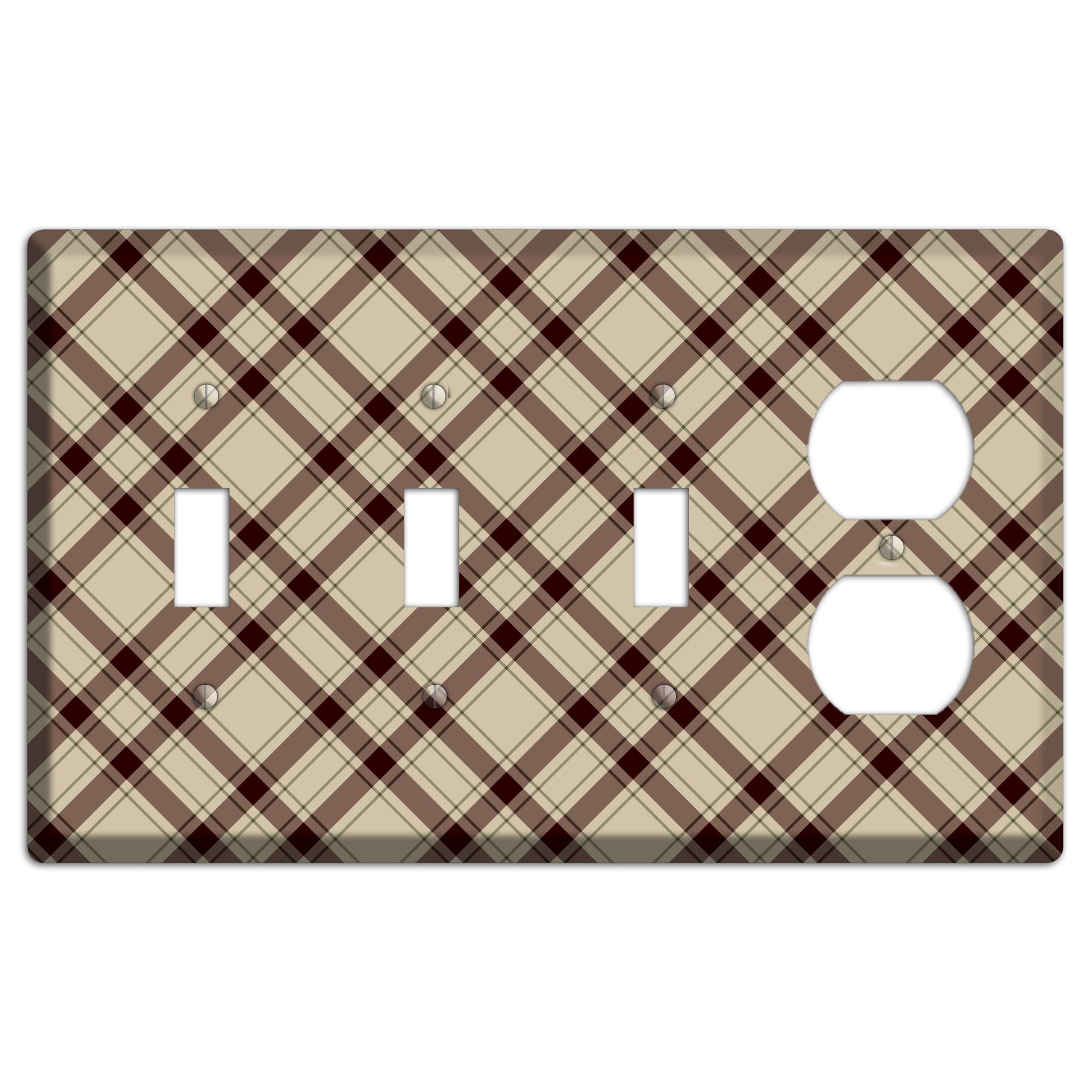 Beige and Brown Plaid 3 Toggle / Duplex Wallplate
