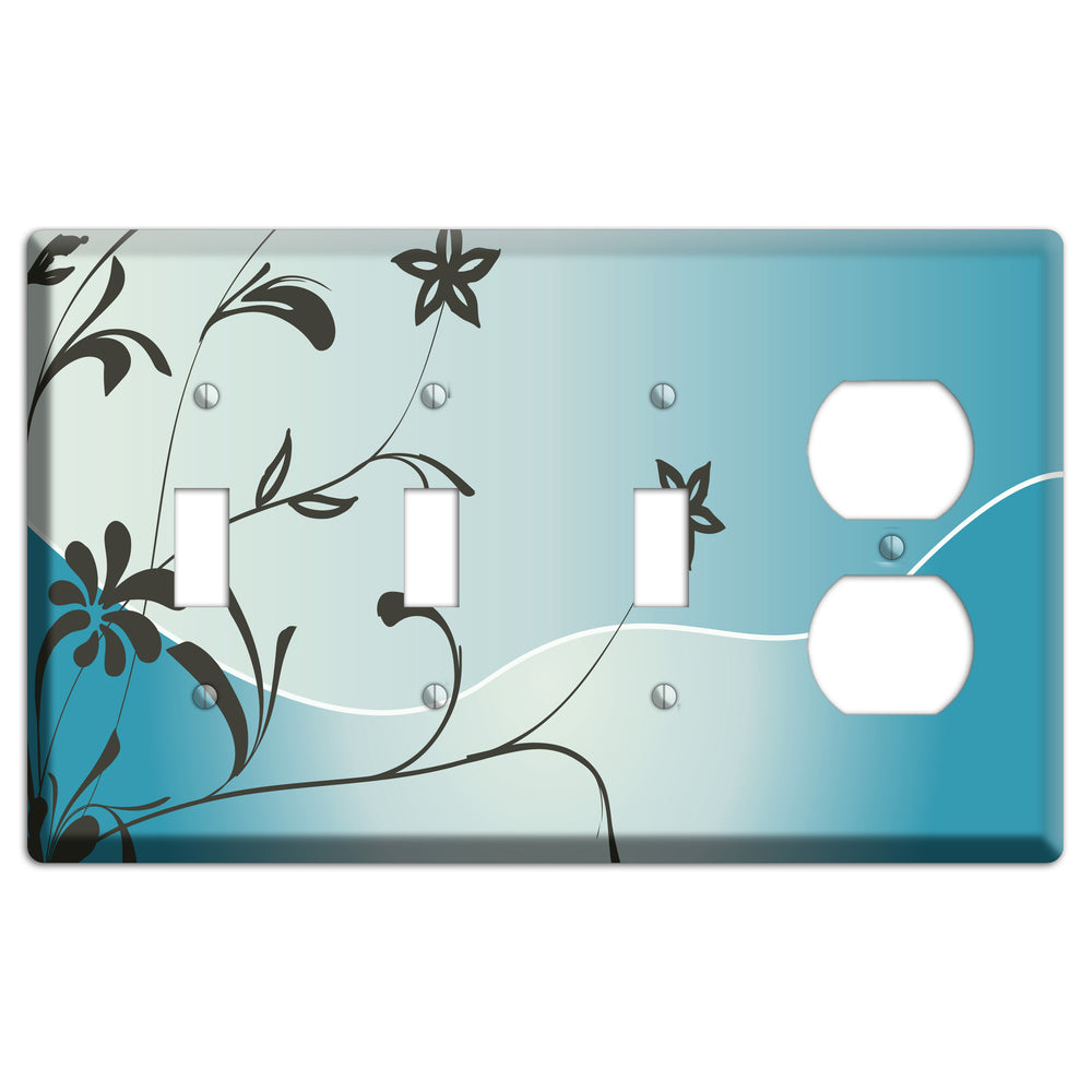 Blue-grey Flowers 3 Toggle / Duplex Wallplate