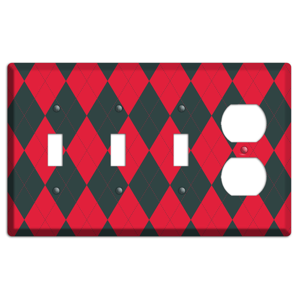 Red and Black Argyle 3 Toggle / Duplex Wallplate
