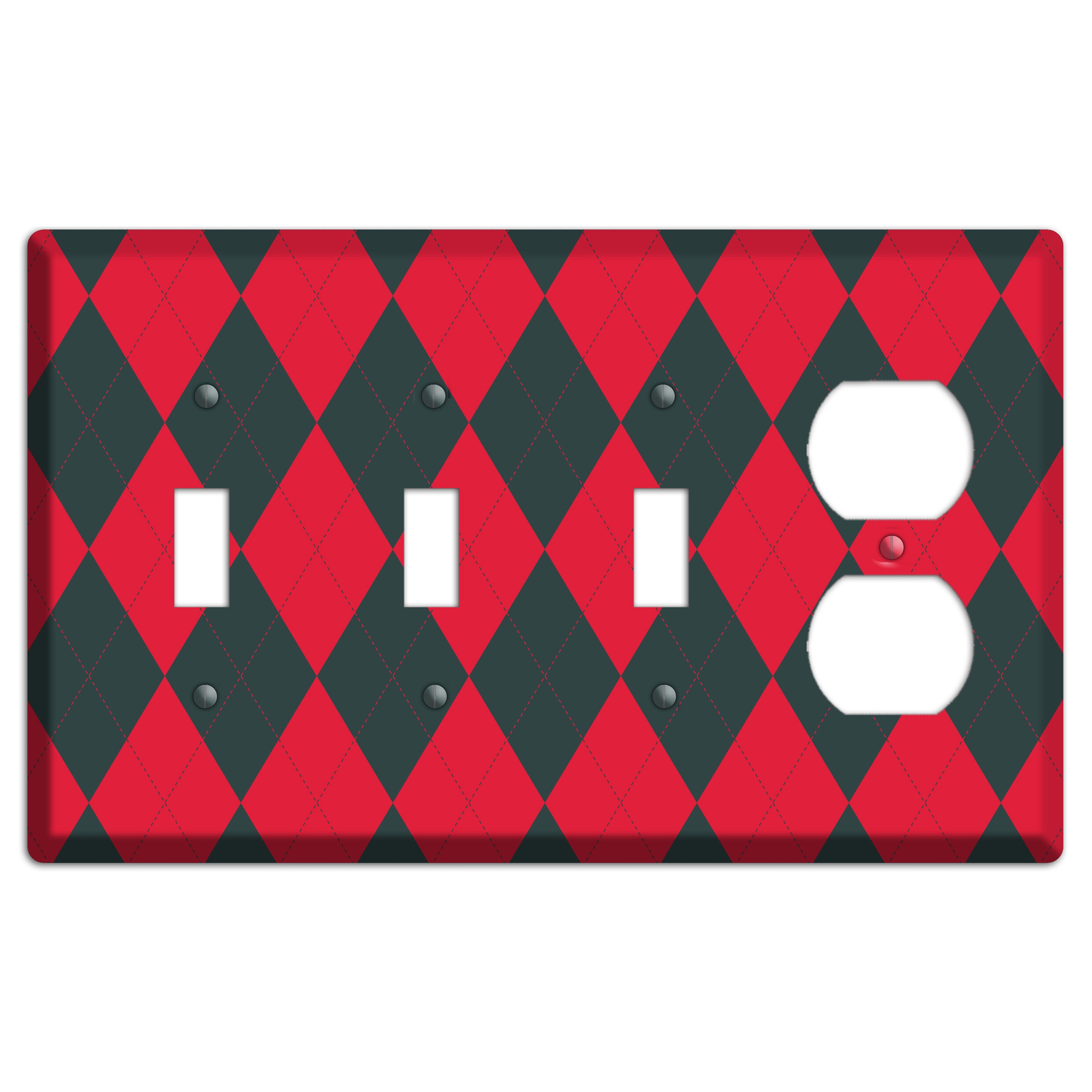 Red and Black Argyle 3 Toggle / Duplex Wallplate