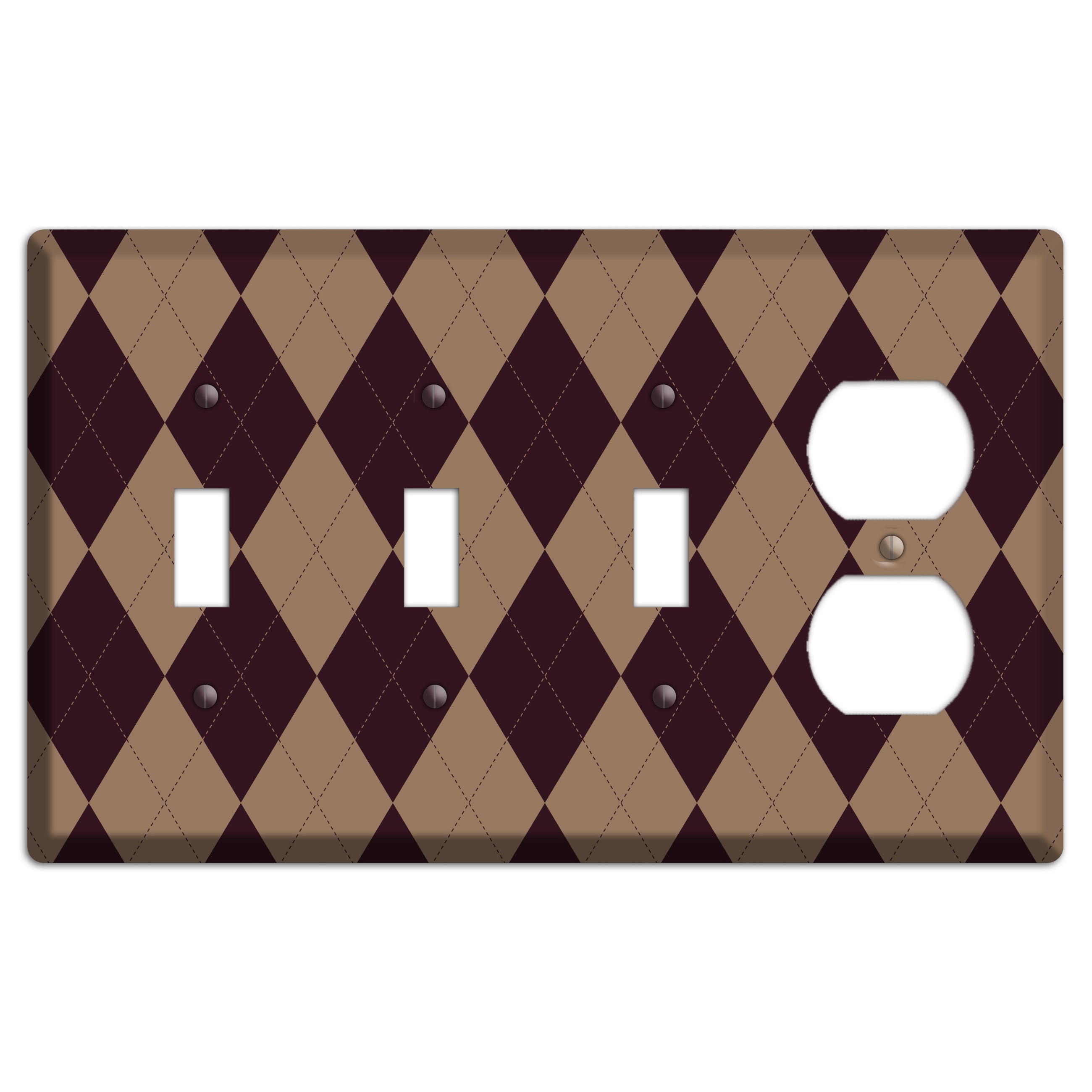 Burguny and Beige Argyle 3 Toggle / Duplex Wallplate