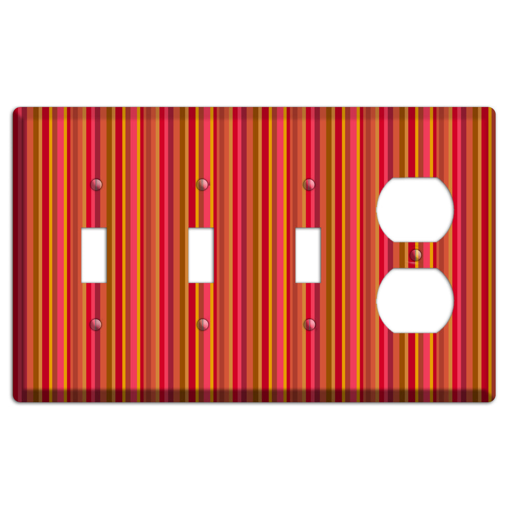Multi Red Vertical Stripes 3 Toggle / Duplex Wallplate