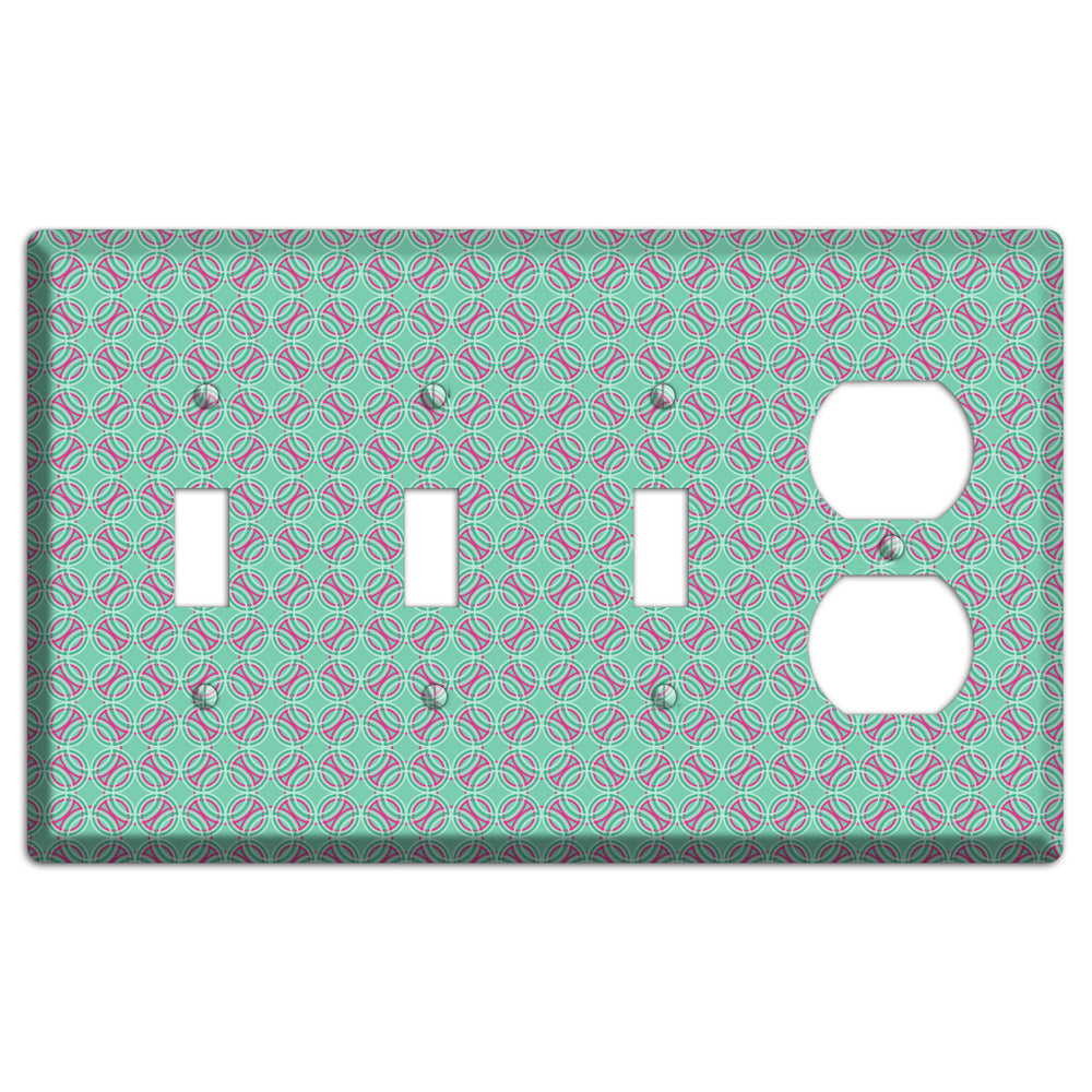 Multi Aqua with Fuschia Concentric Circles Overlay 3 Toggle / Duplex Wallplate