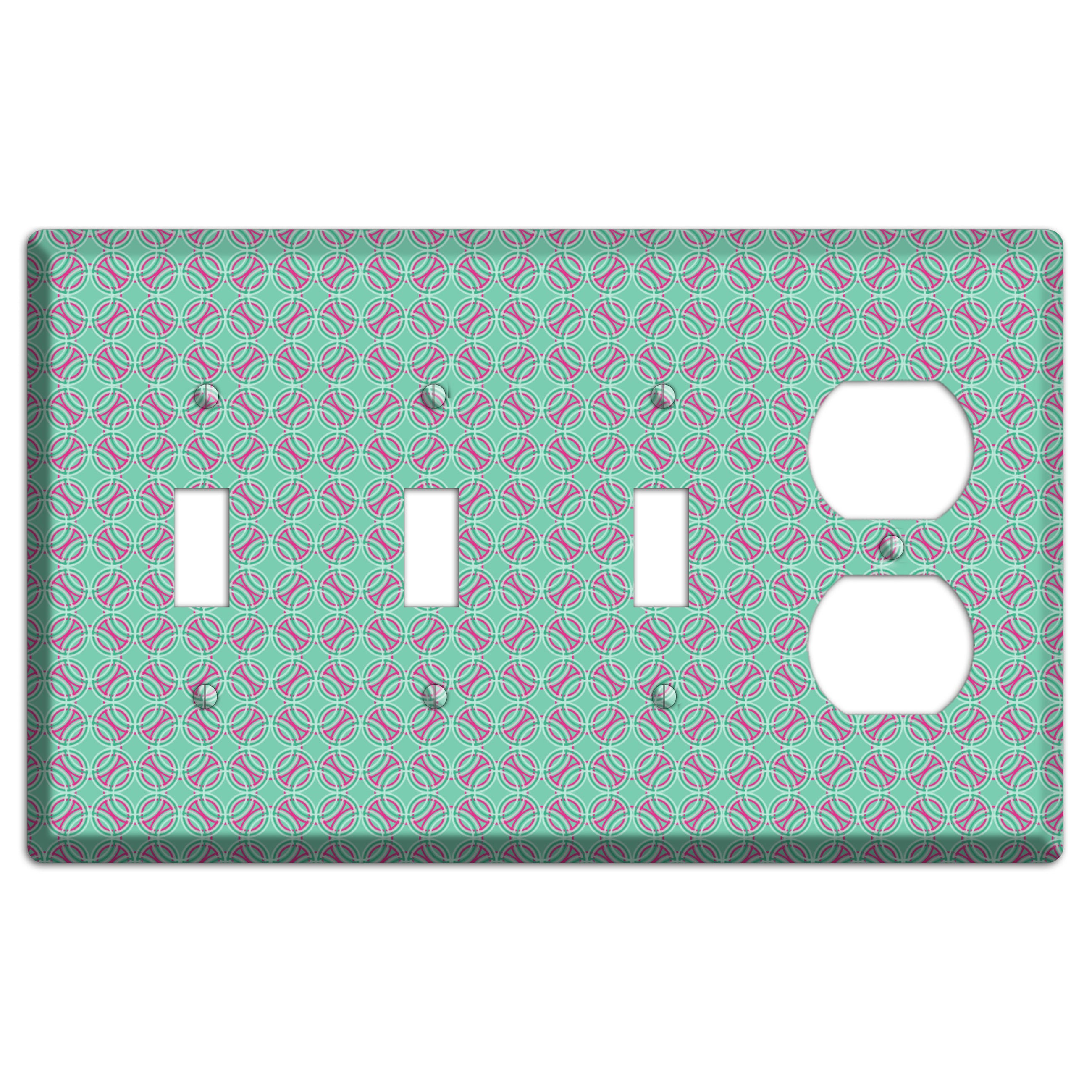 Multi Aqua with Fuschia Concentric Circles Overlay 3 Toggle / Duplex Wallplate