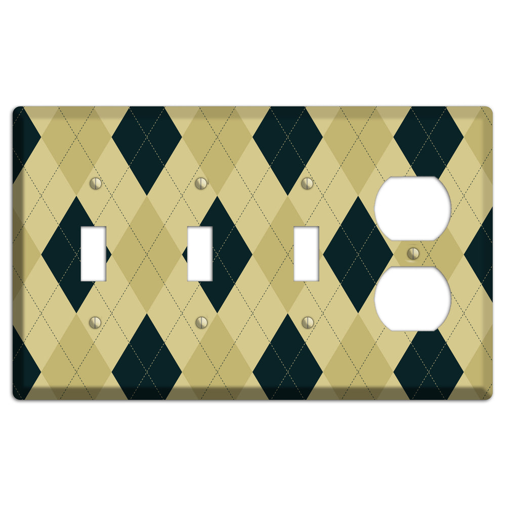 Beige and Yellow Argyle 3 Toggle / Duplex Wallplate