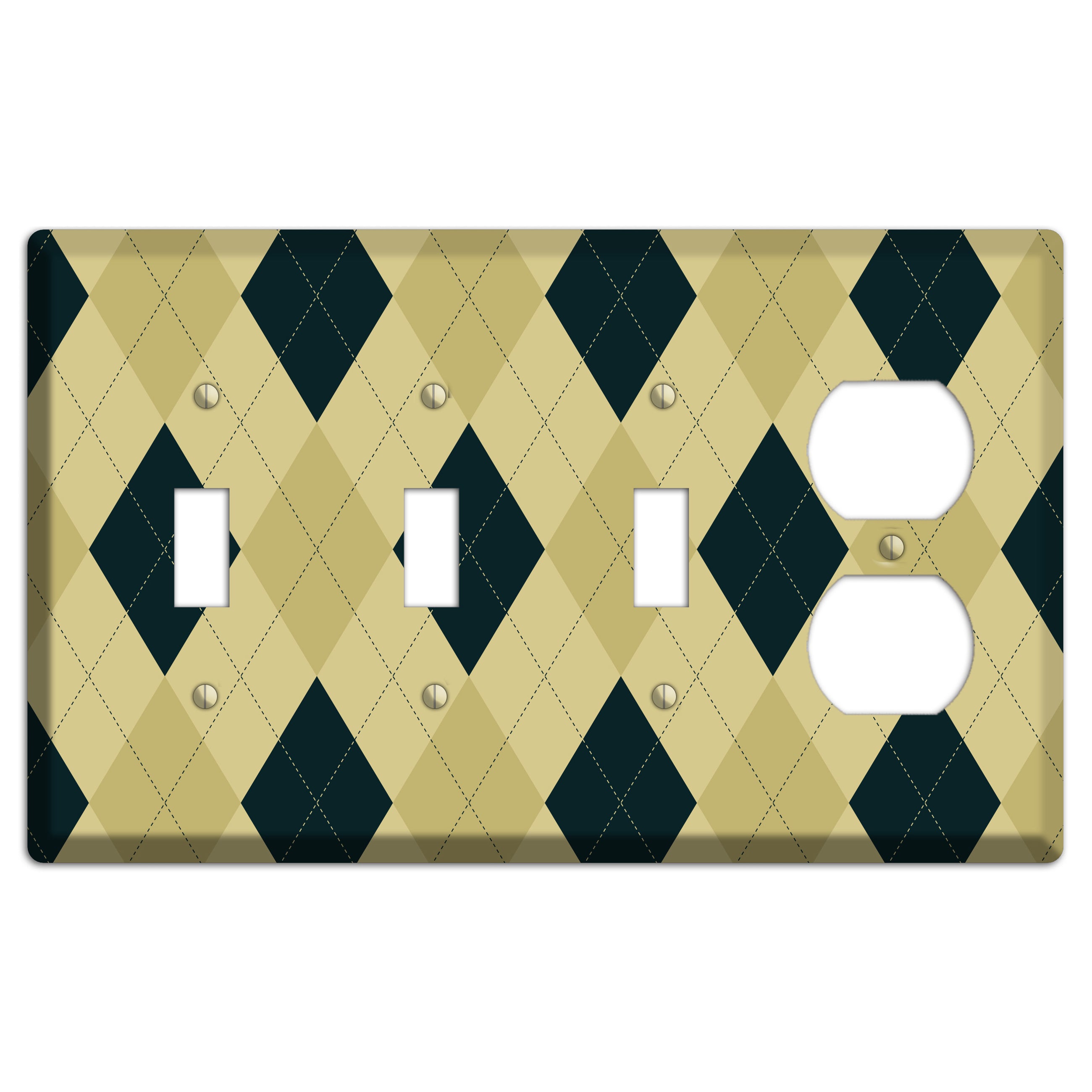 Beige and Yellow Argyle 3 Toggle / Duplex Wallplate