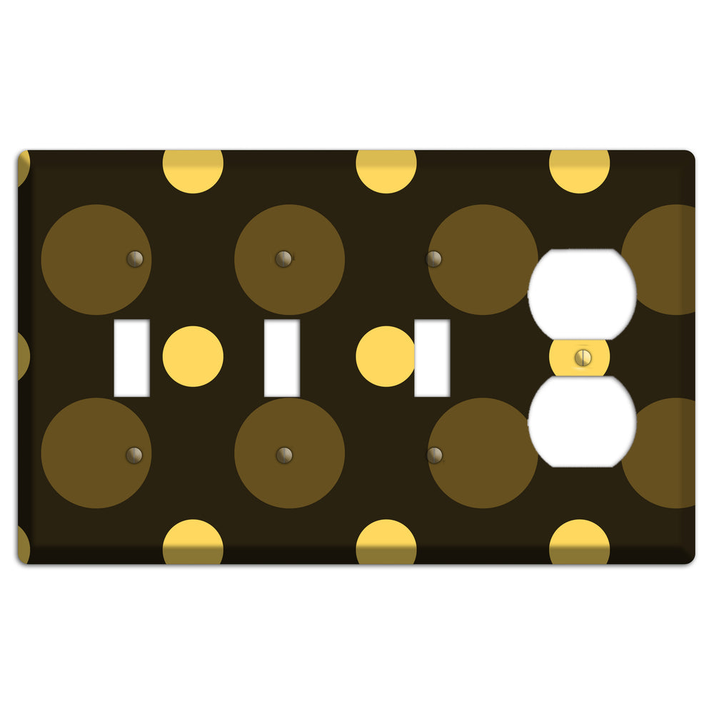 Brown with Brown and Yellow Multi Medium Polka Dots 3 Toggle / Duplex Wallplate