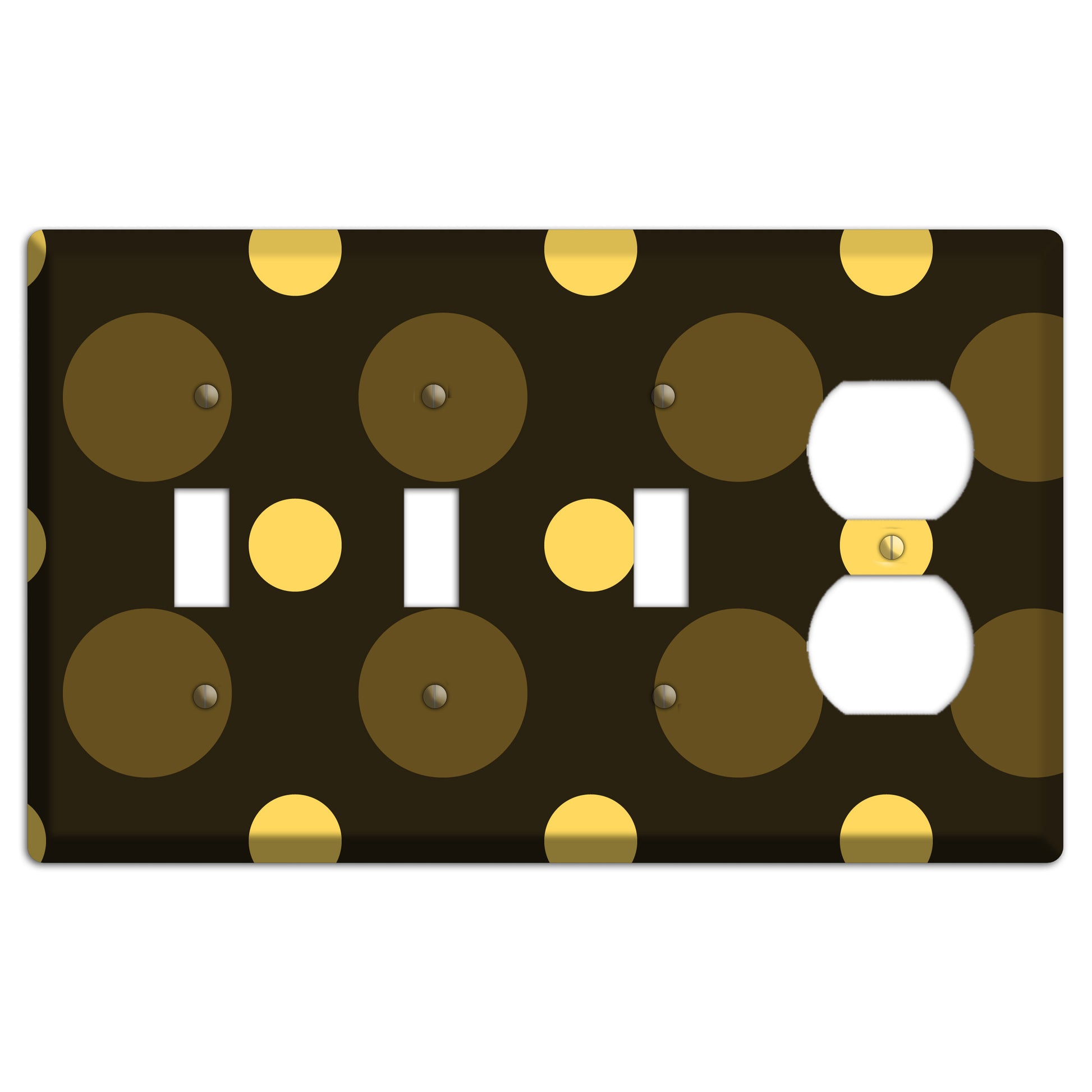 Brown with Brown and Yellow Multi Medium Polka Dots 3 Toggle / Duplex Wallplate