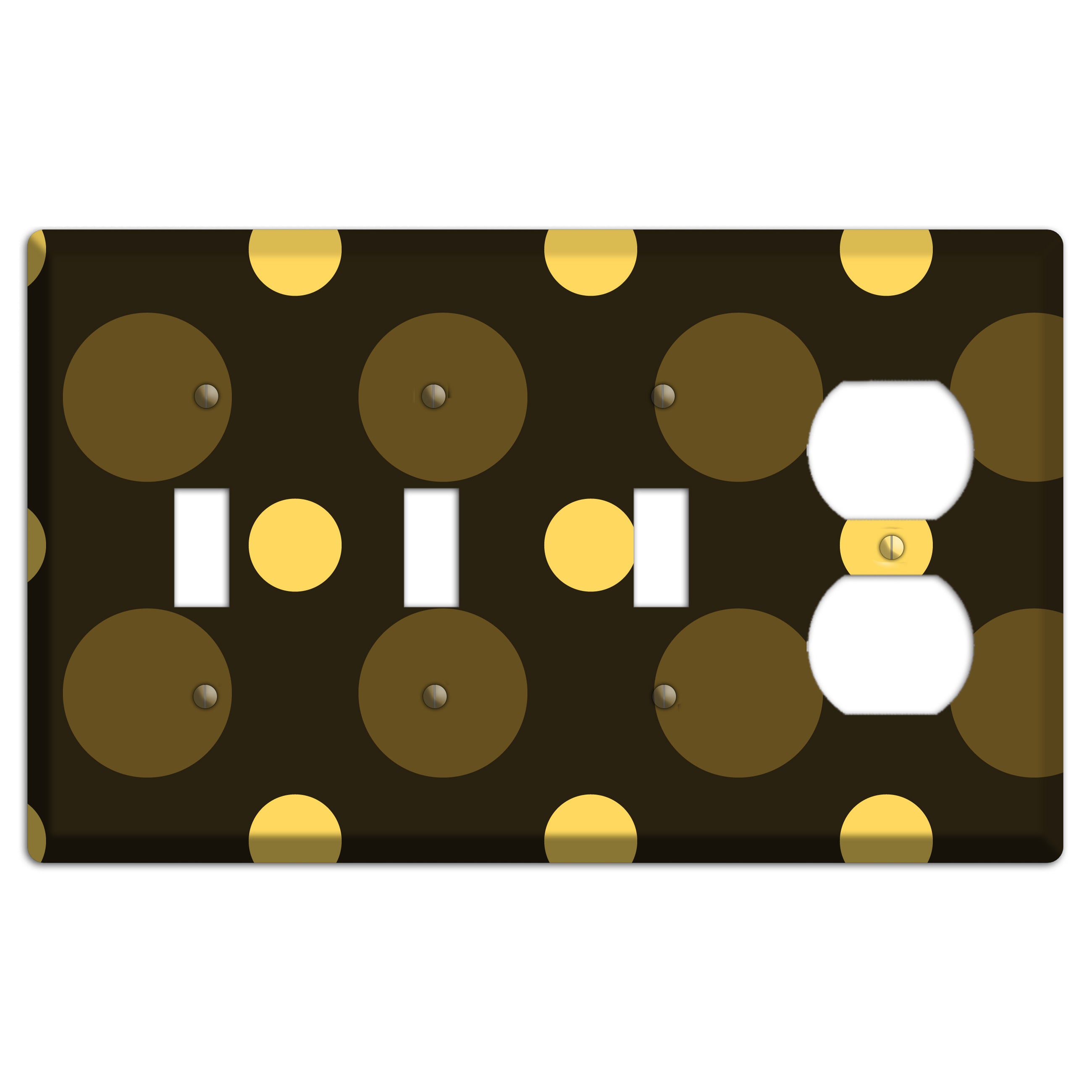 Brown with Brown and Yellow Multi Medium Polka Dots 3 Toggle / Duplex Wallplate