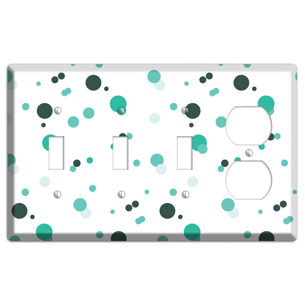 White with Multi Aqua Small Dots 3 Toggle / Duplex Wallplate