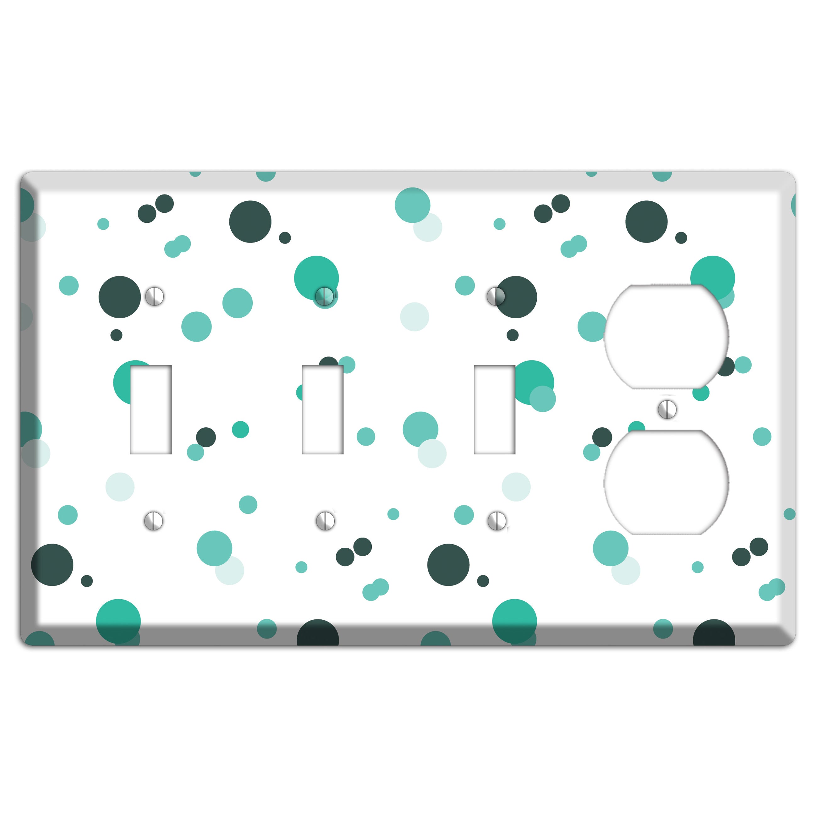 White with Multi Aqua Small Dots 3 Toggle / Duplex Wallplate