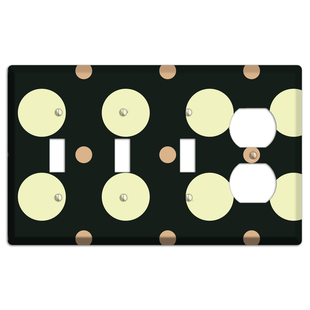 Black with Yellow and Mauve Multi Medium Polka Dots 3 Toggle / Duplex Wallplate