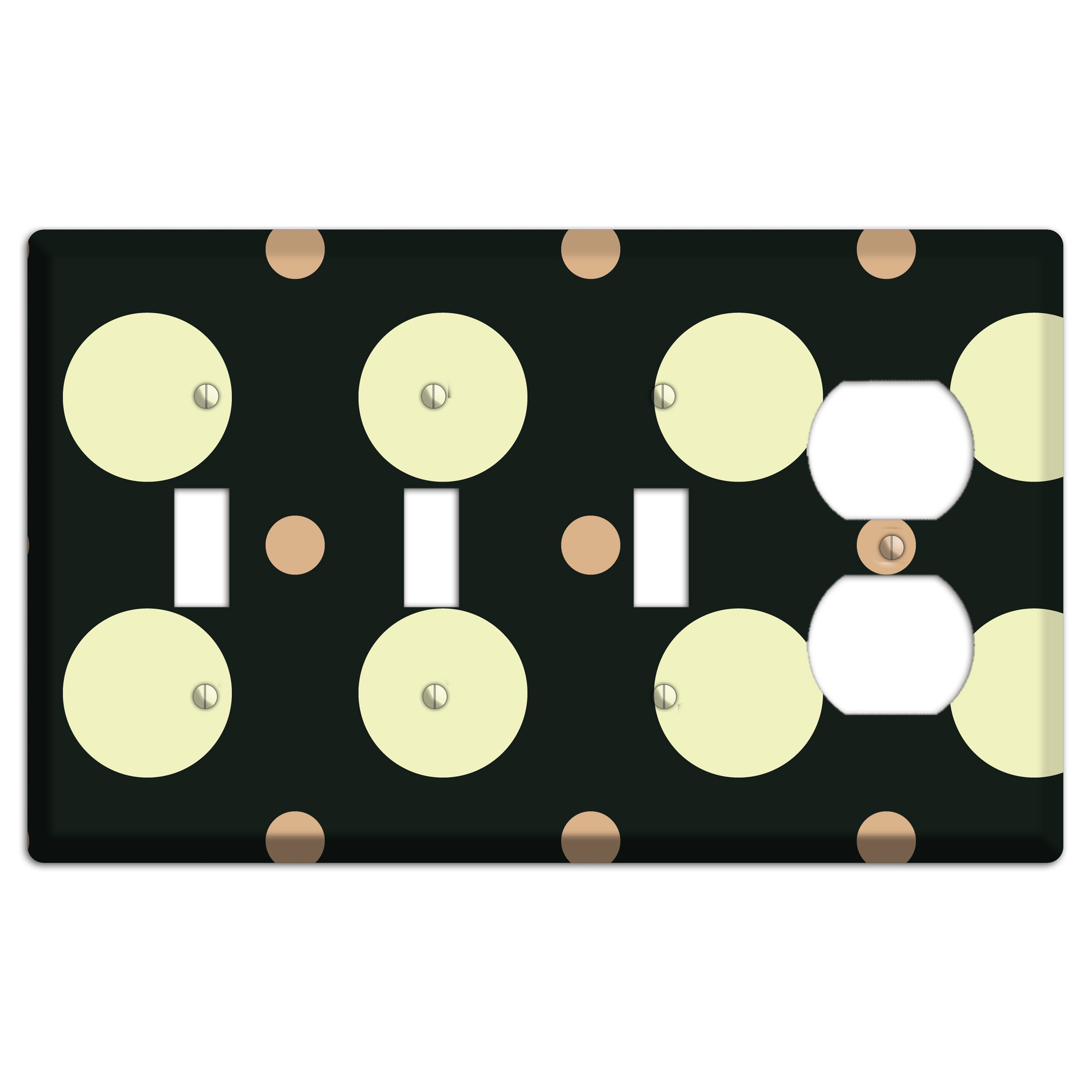 Black with Yellow and Mauve Multi Medium Polka Dots 3 Toggle / Duplex Wallplate