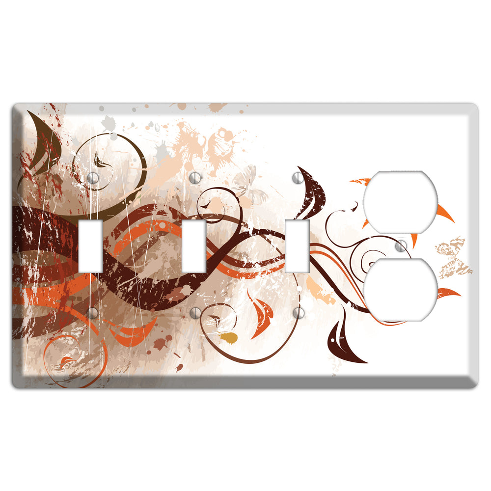 Brown Maroon Orange Swirl and Splatter 3 Toggle / Duplex Wallplate
