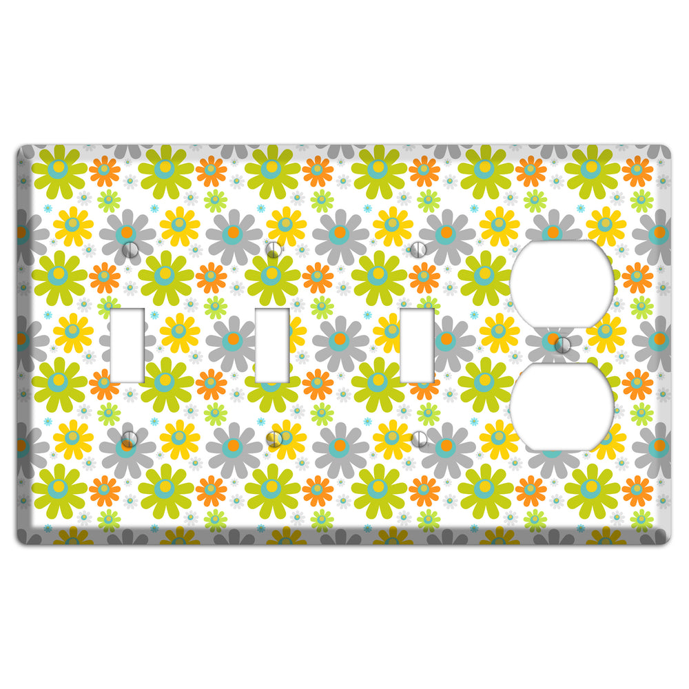 White and Yellow Flower Power 3 Toggle / Duplex Wallplate