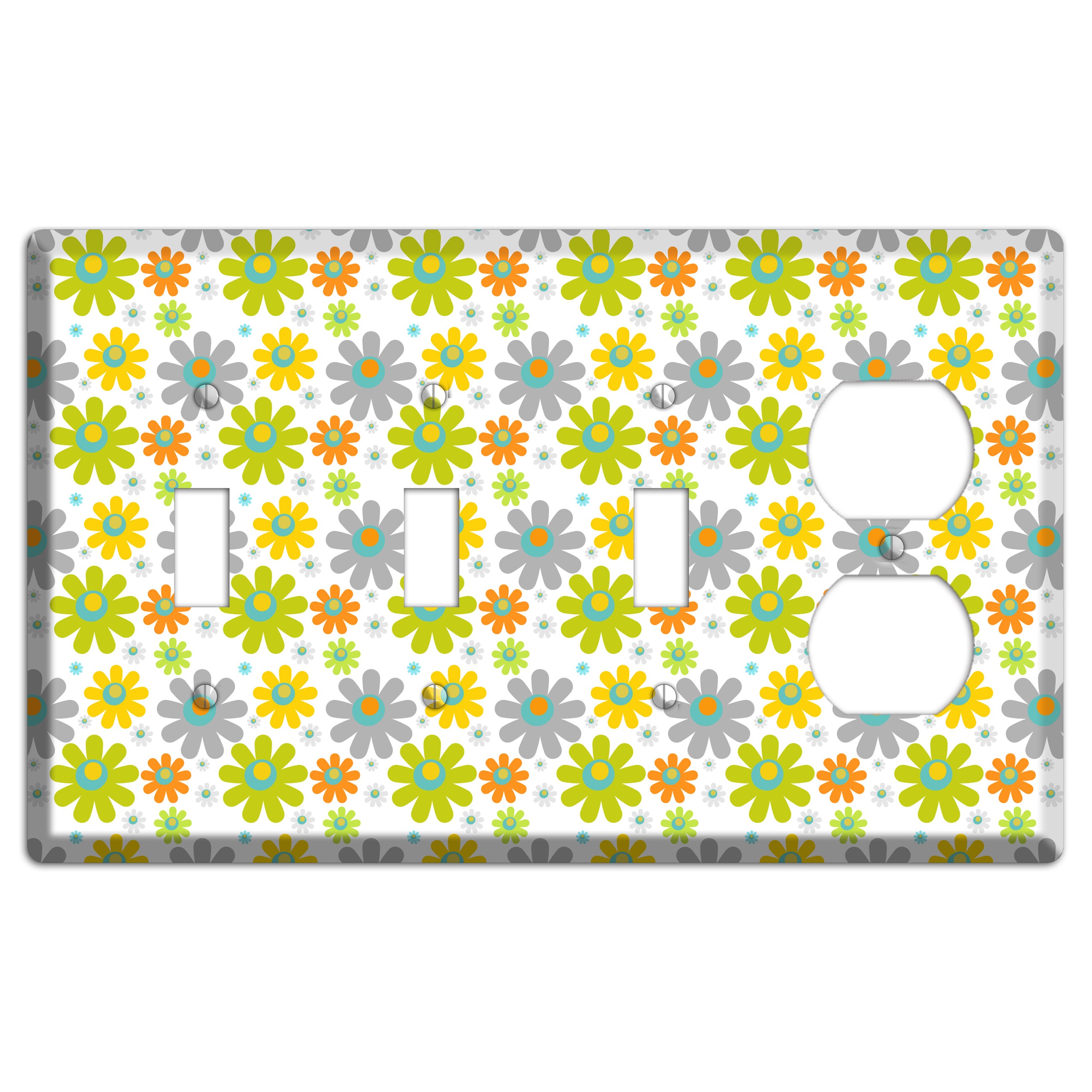 White and Yellow Flower Power 3 Toggle / Duplex Wallplate