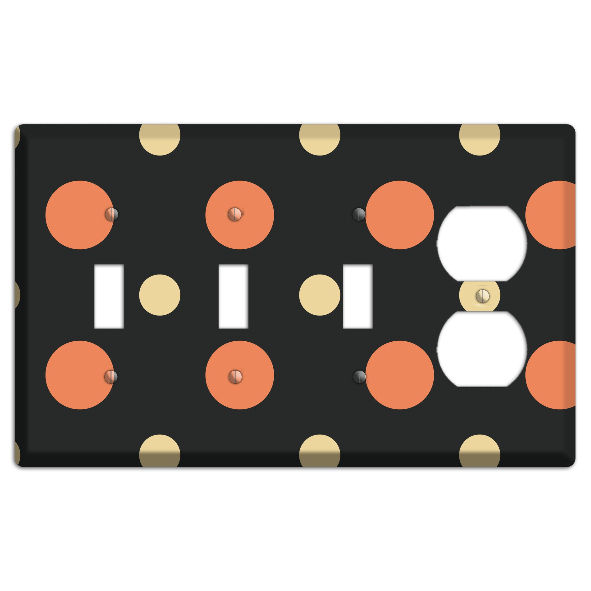 Black with Coral and Beige Multi Medium Polka Dots 3 Toggle / Duplex Wallplate
