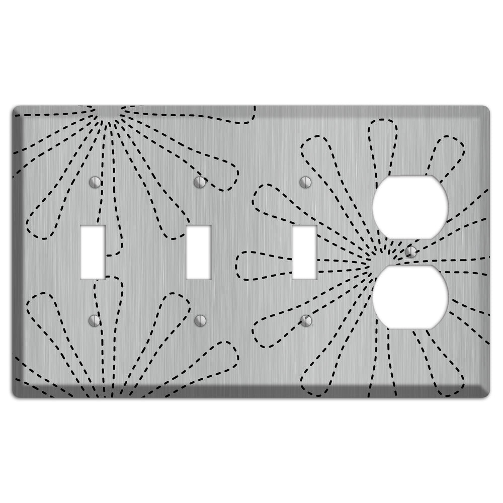 Retro Stipple Floral Stainless Steel 3 Toggle / Duplex Wallplate