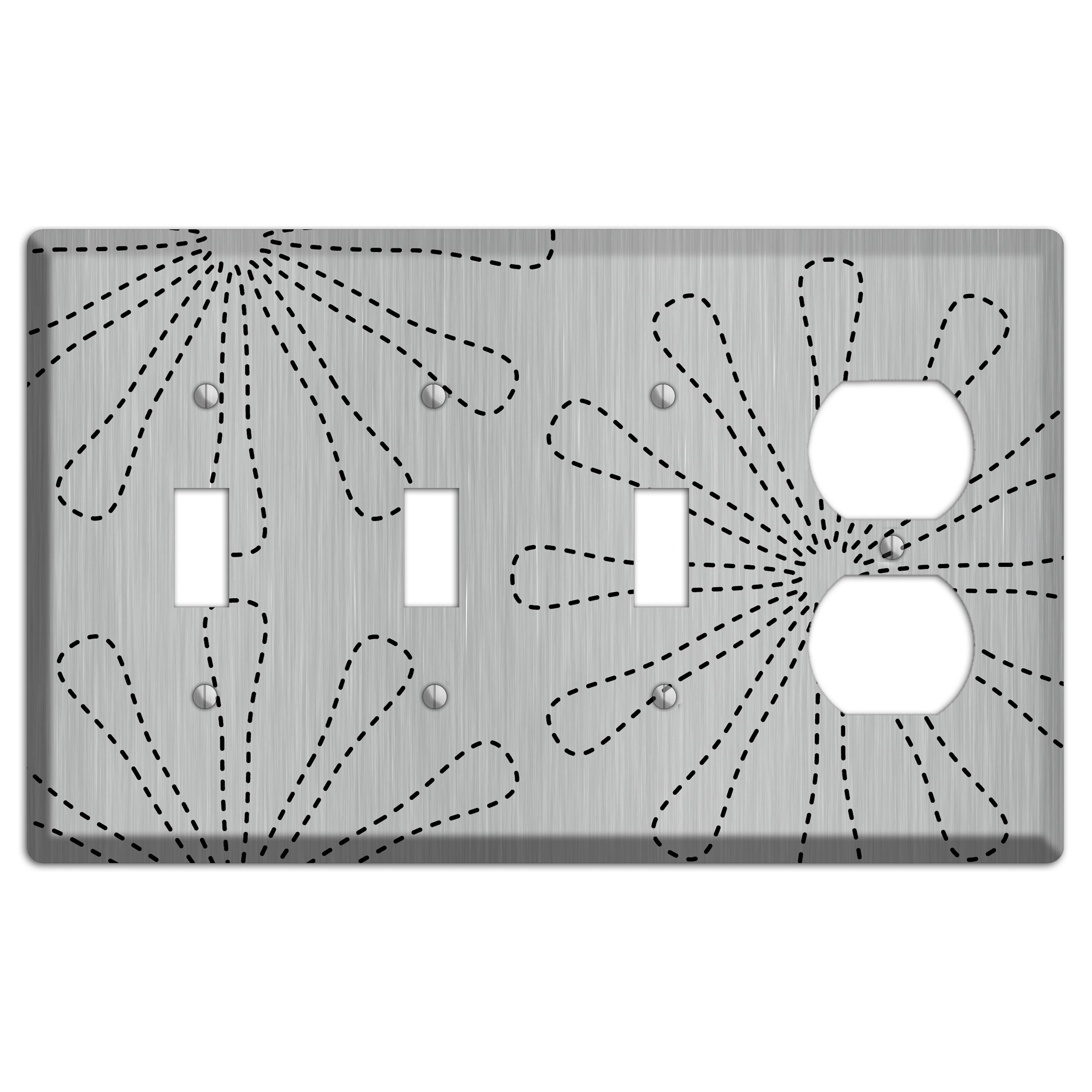 Retro Stipple Floral  Stainless 3 Toggle / Duplex Wallplate
