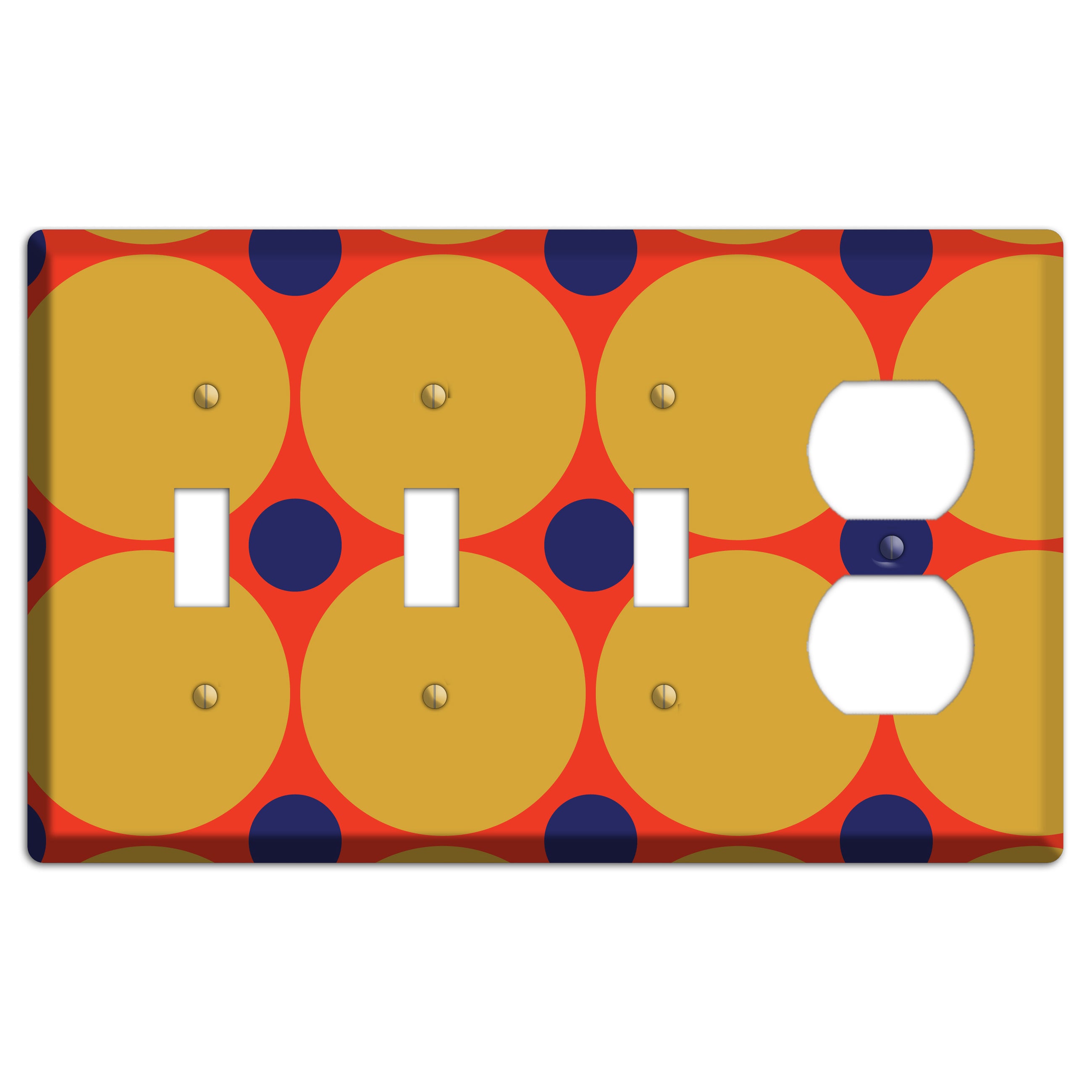 Red with Mustard and Blue Multi Tiled Large Dots 3 Toggle / Duplex Wallplate