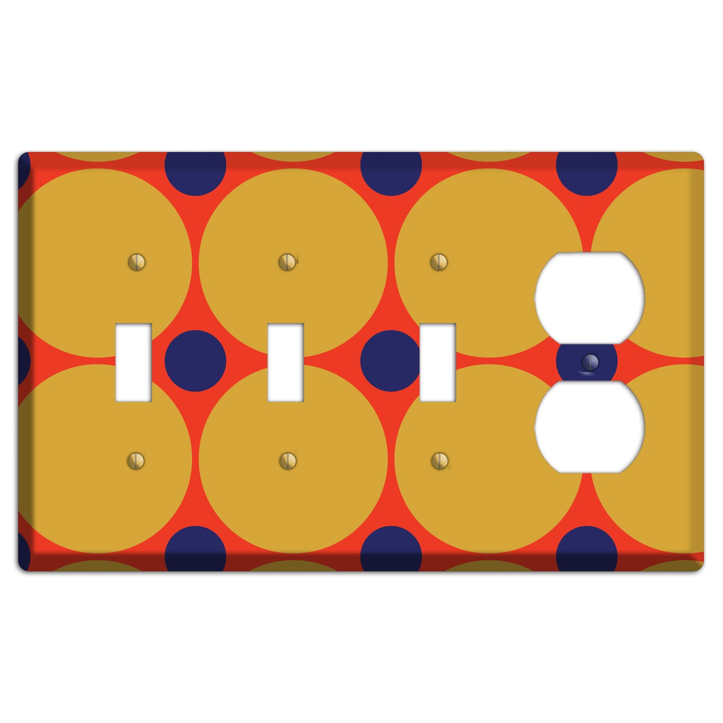 Red with Mustard and Blue Multi Tiled Large Dots 3 Toggle / Duplex Wallplate